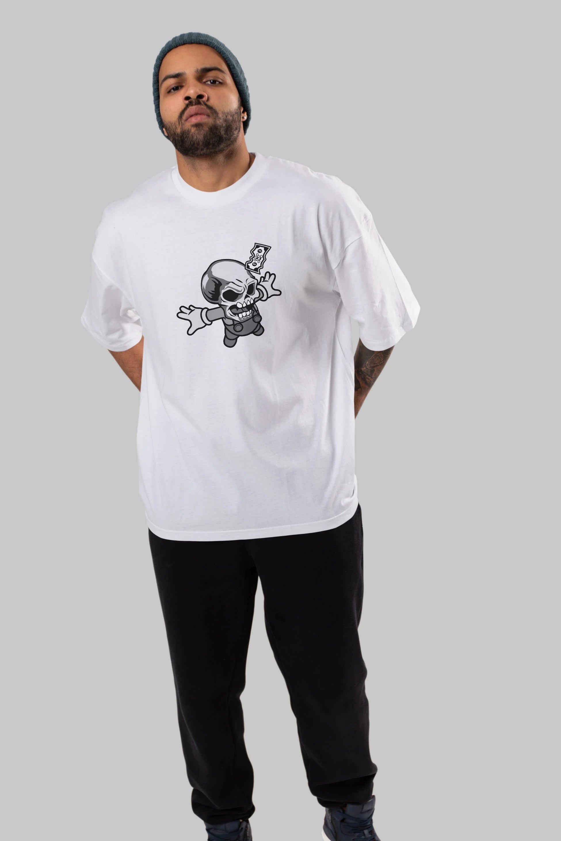 Skull Drowning Ön Baskılı Oversize t-shirt Erkek Kadın Unisex %100 Pamuk tişort