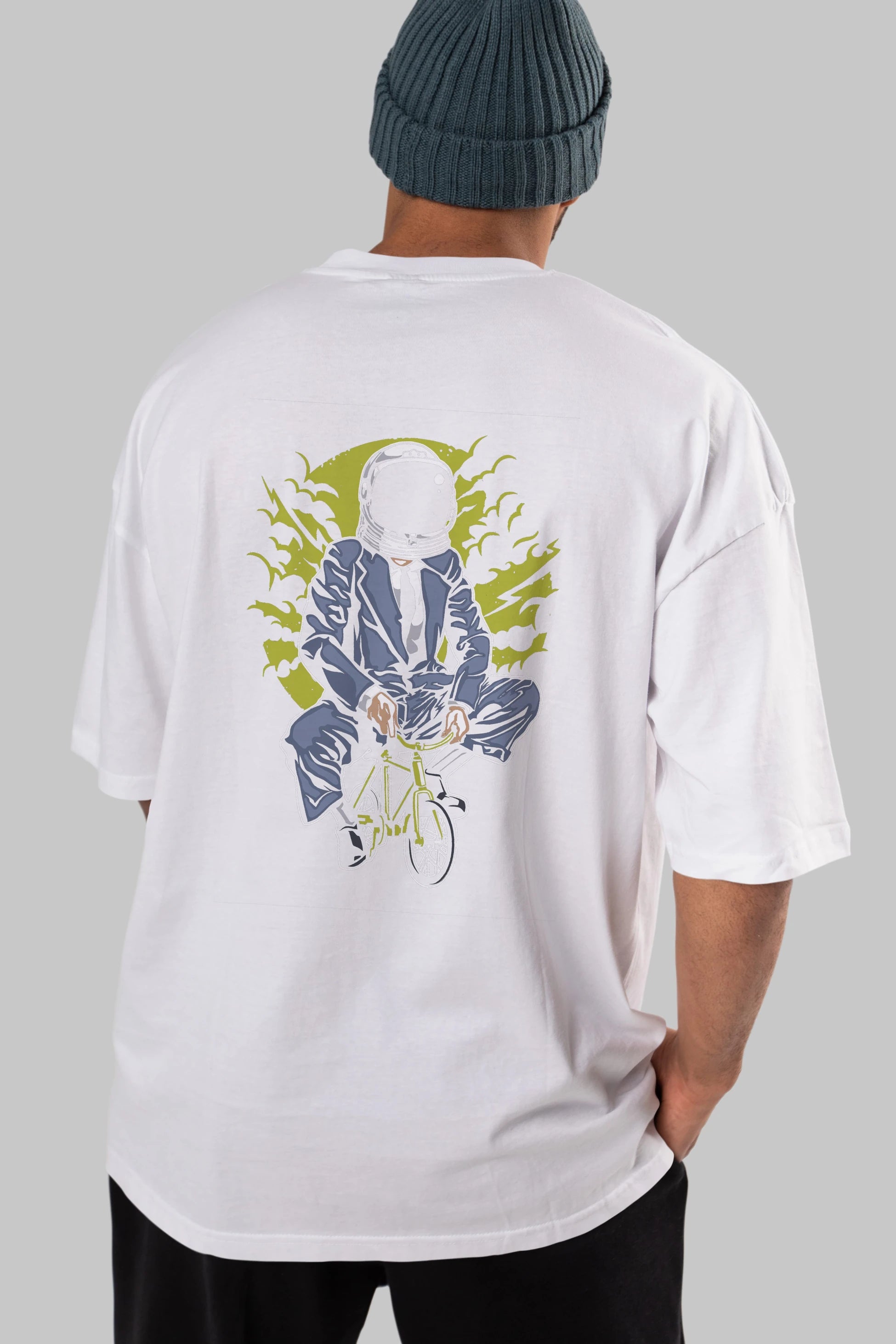 Bike To The Moon Arka Baskılı Oversize t-shirt Erkek Kadın Unisex %100 Pamuk