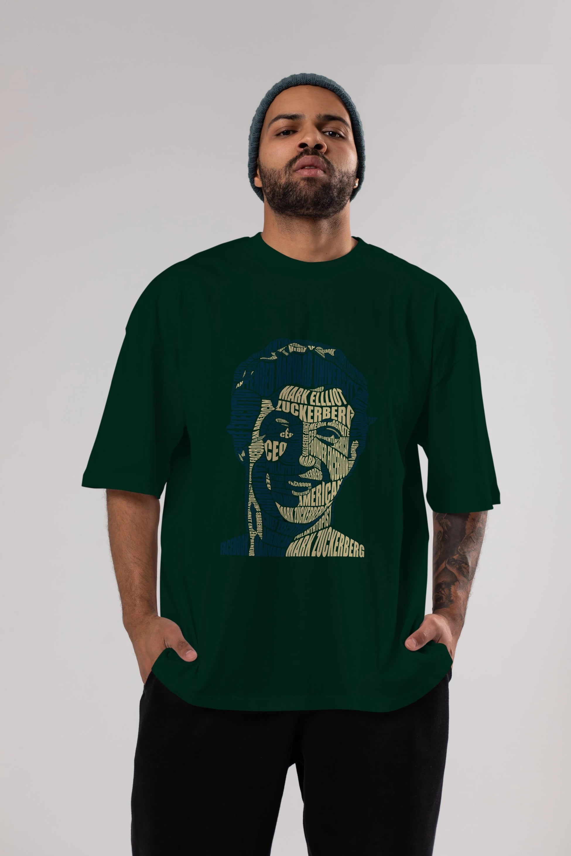 Mark Zuckerberg Calligram Ön Baskılı Oversize t-shirt %100 pamuk Erkek Kadın Unisex