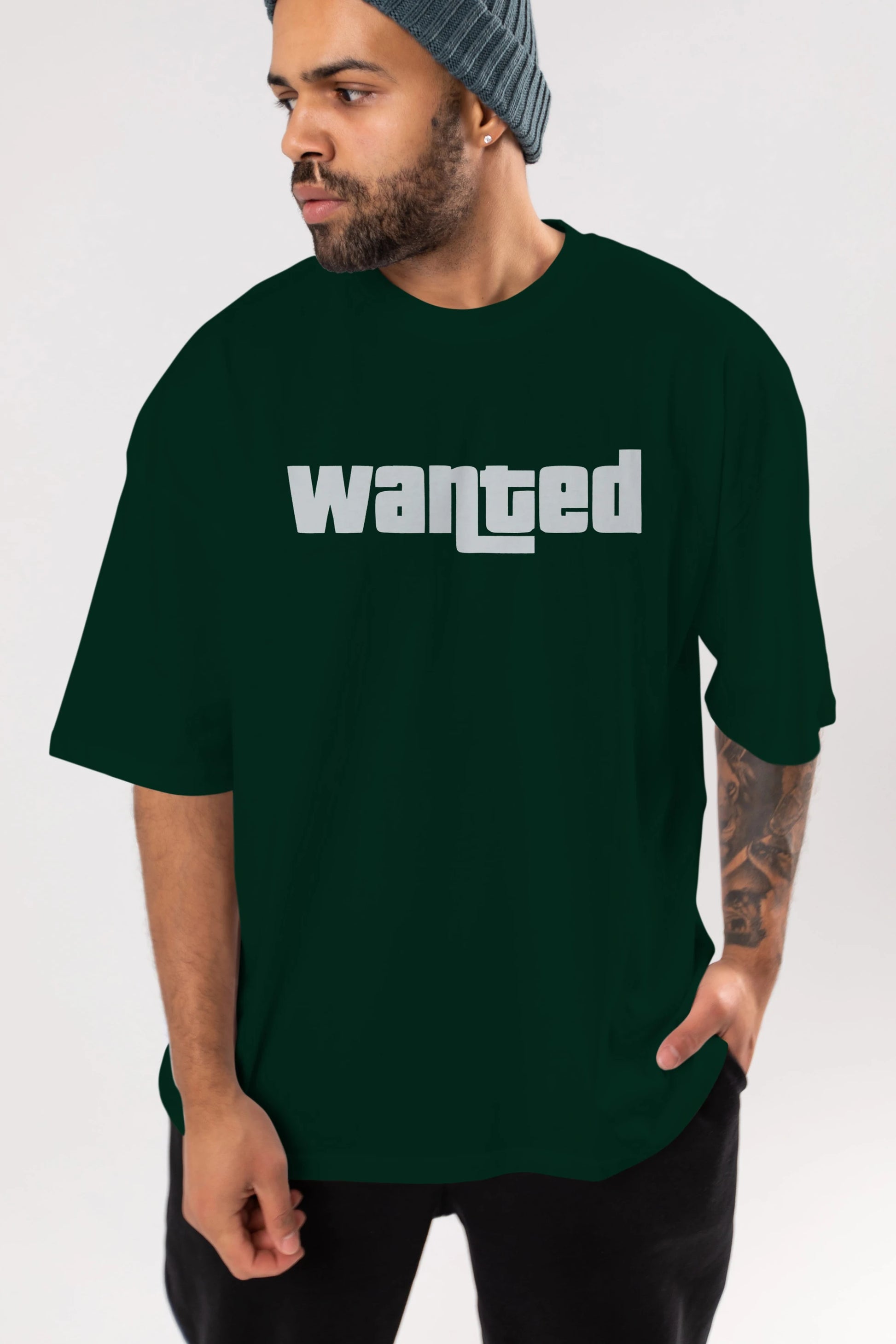 Wanted Ön Baskılı Oversize t-shirt %100 pamuk Erkek Kadın Unisex