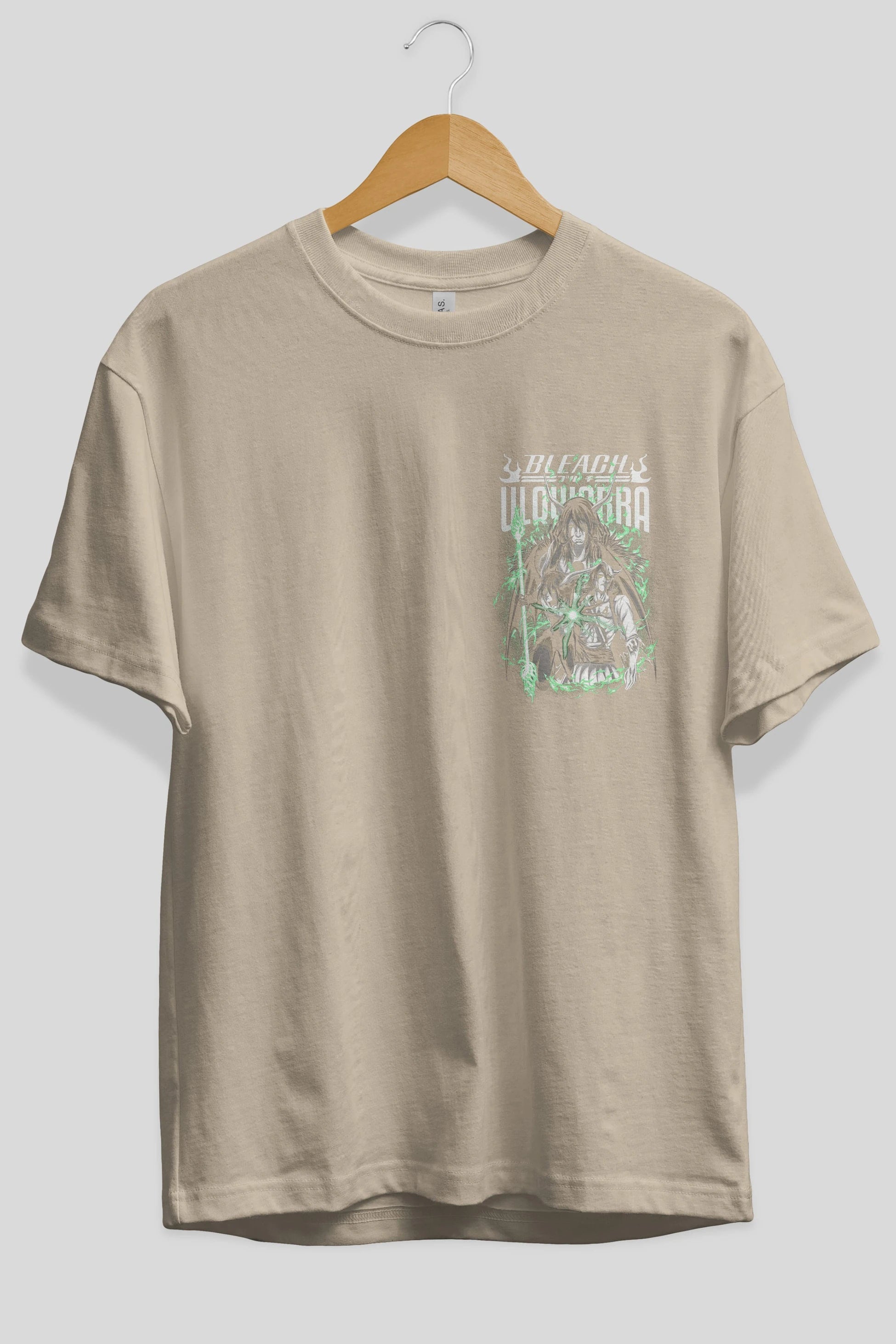 BLEACH(ULQUIARRA) Ön Sol Baskılı Oversize t-shirt Erkek Kadın Unisex %100 Pamuk Bisiklet Yaka tişort