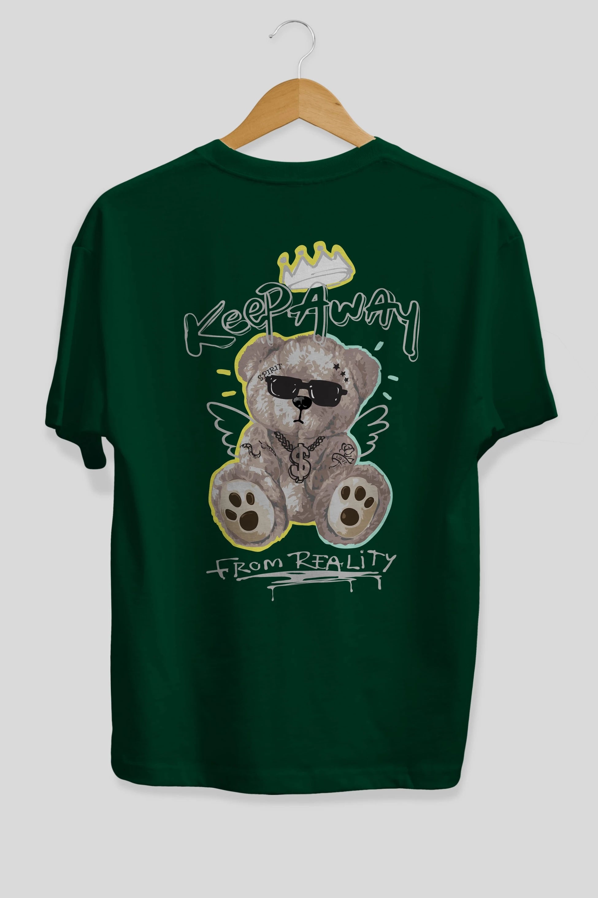 Keep Away Bear Arka Baskılı Oversize t-shirt Erkek Kadın Unisex