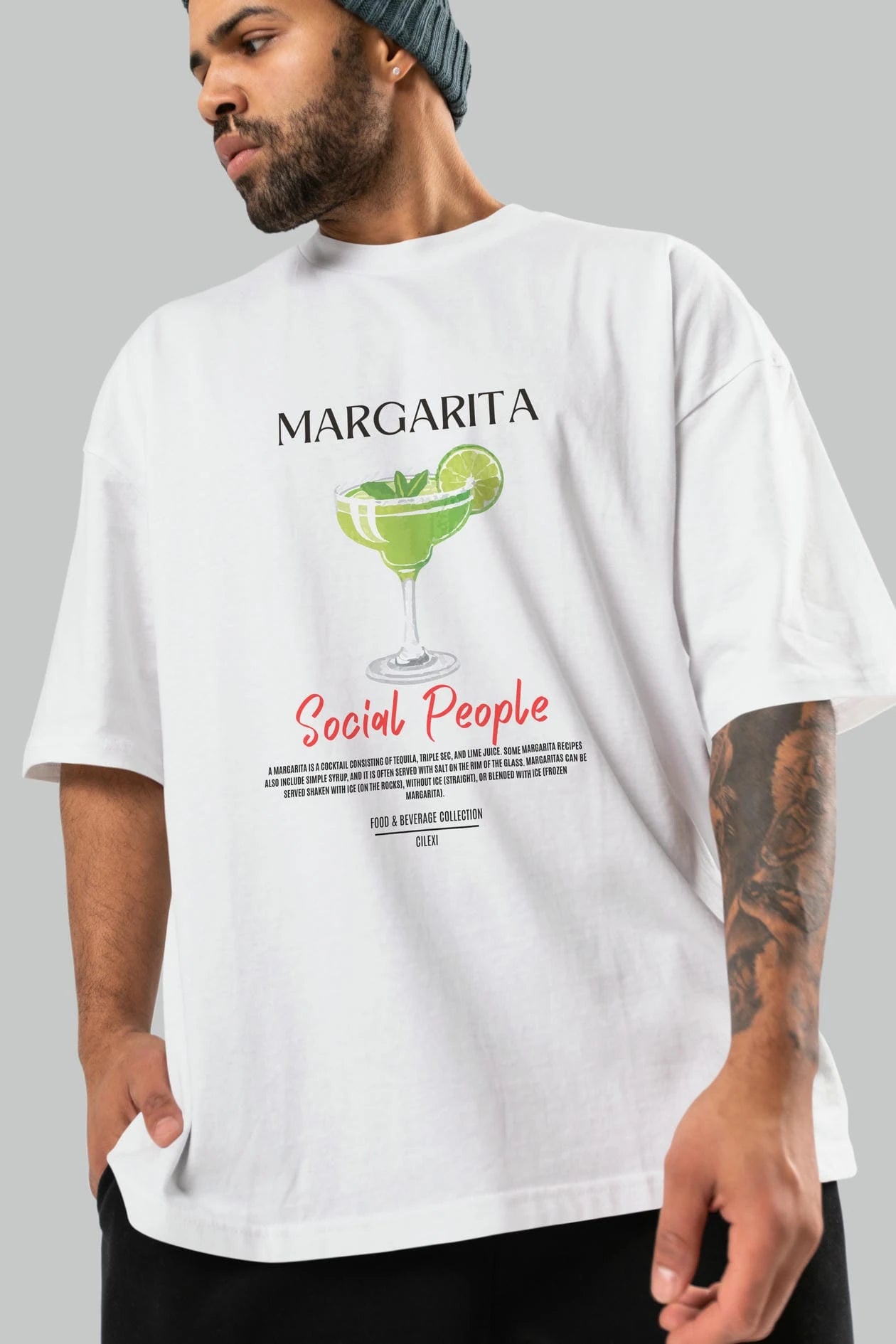 Margarita Kokteyl Serisi ön Baskılı Oversize t-shirt Erkek Kadın %100 Pamuk Bisiklet Yaka tişort