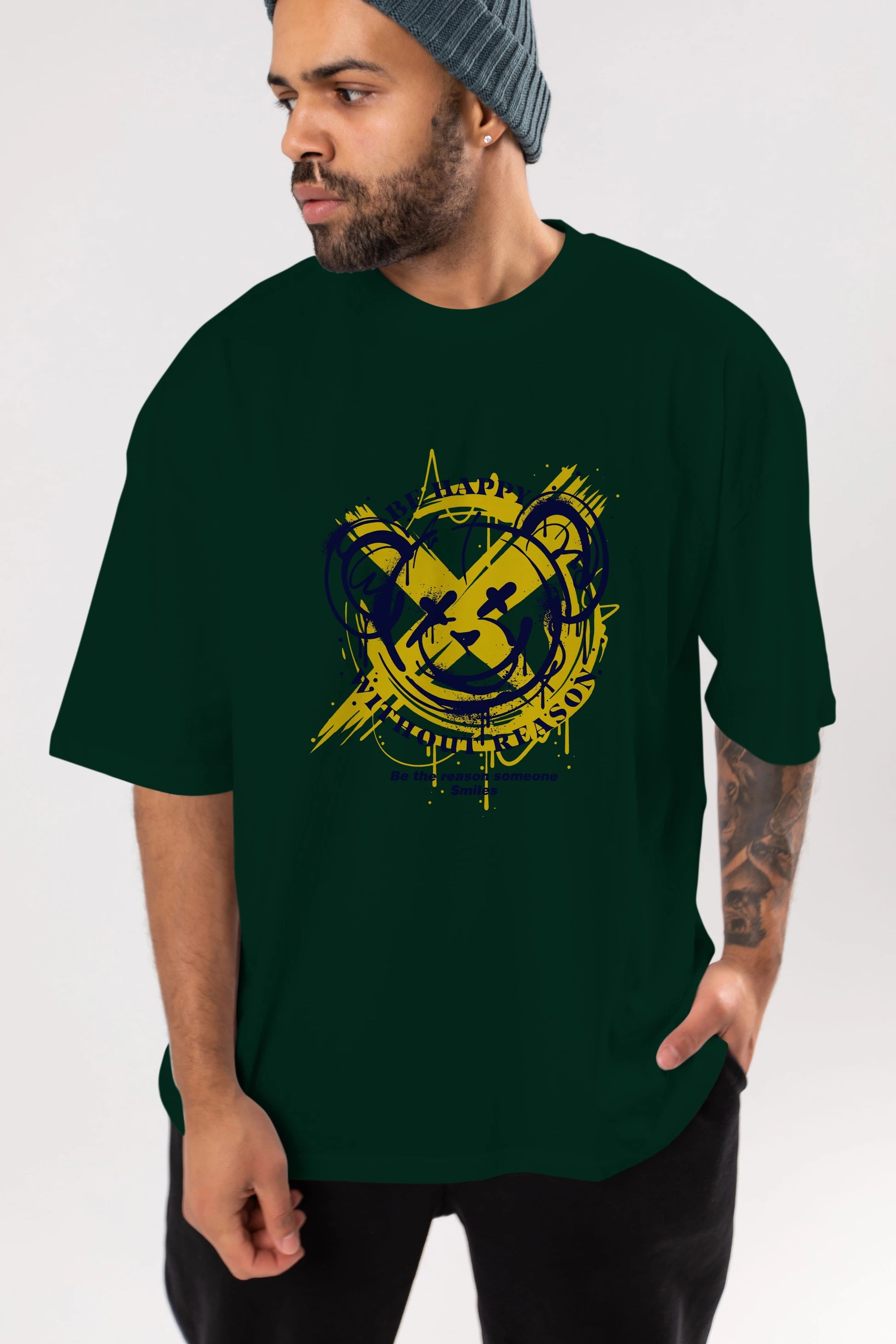 Be Happy Bear 2 Ön Baskılı Oversize t-shirt Erkek Kadın Unisex