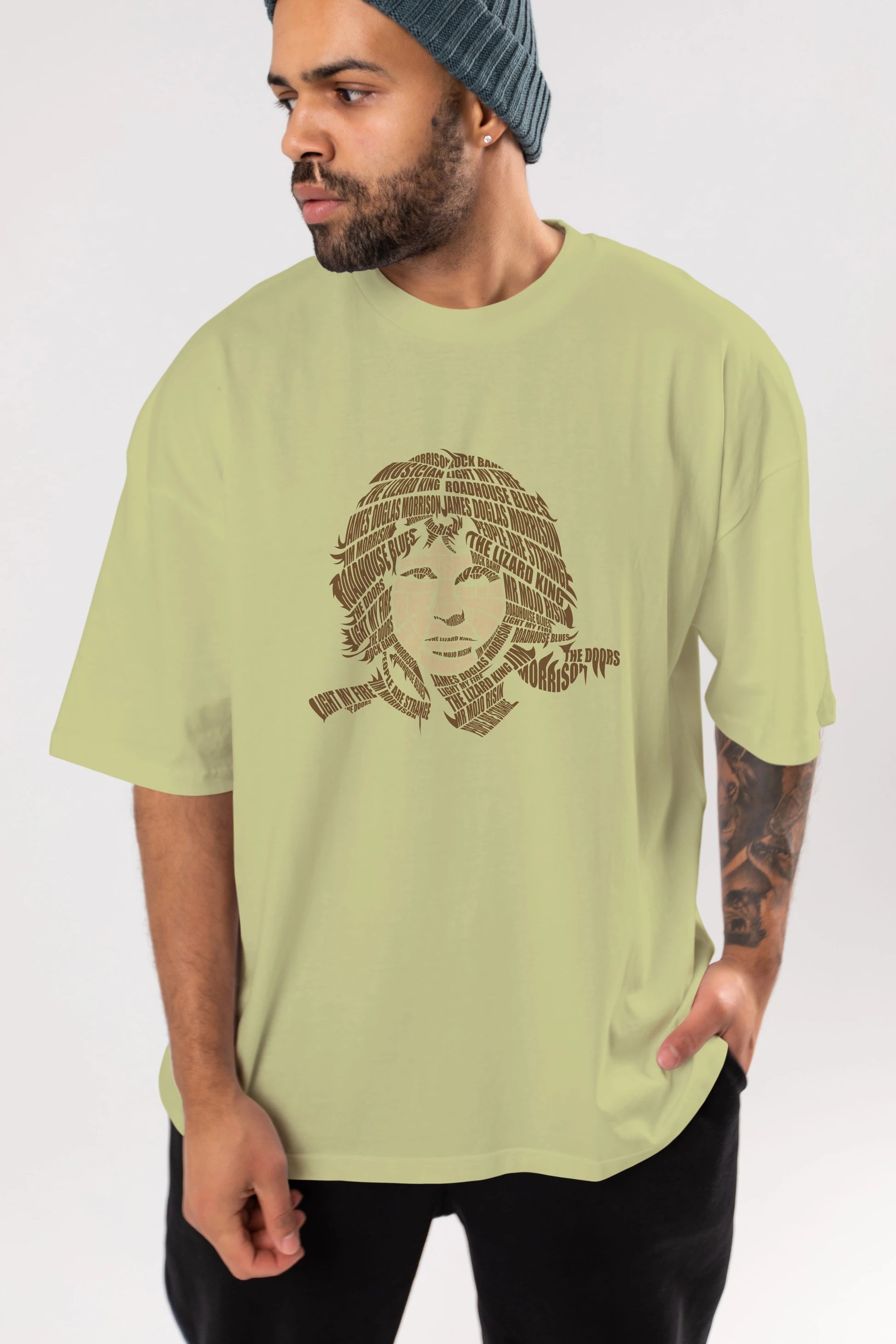 Jim Morrison Calligram Ön Baskılı Oversize t-shirt %100 pamuk Erkek Kadın Unisex
