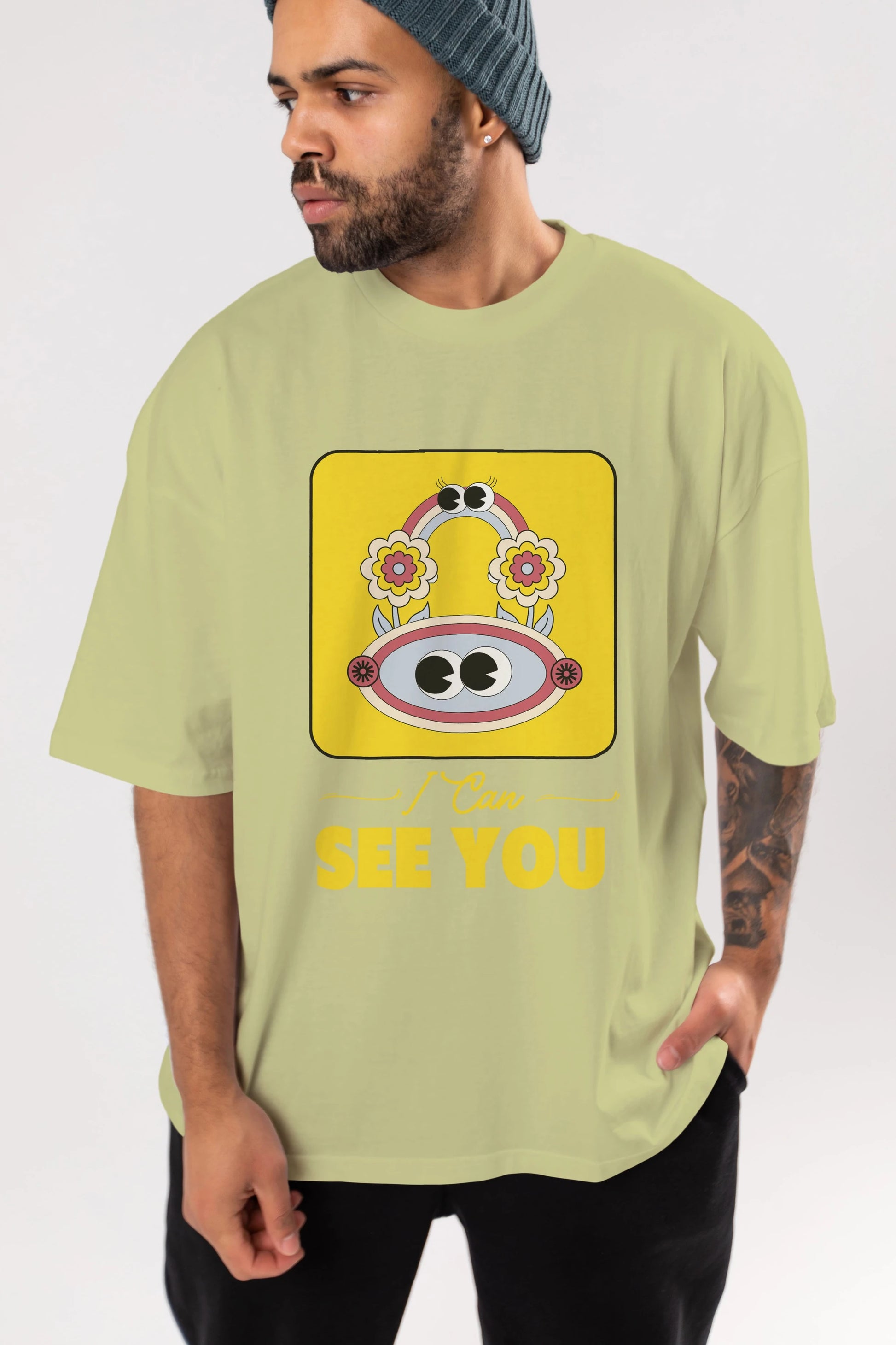 I Can See You Yazılı Ön Baskılı Oversize t-shirt Erkek Kadın Unisex