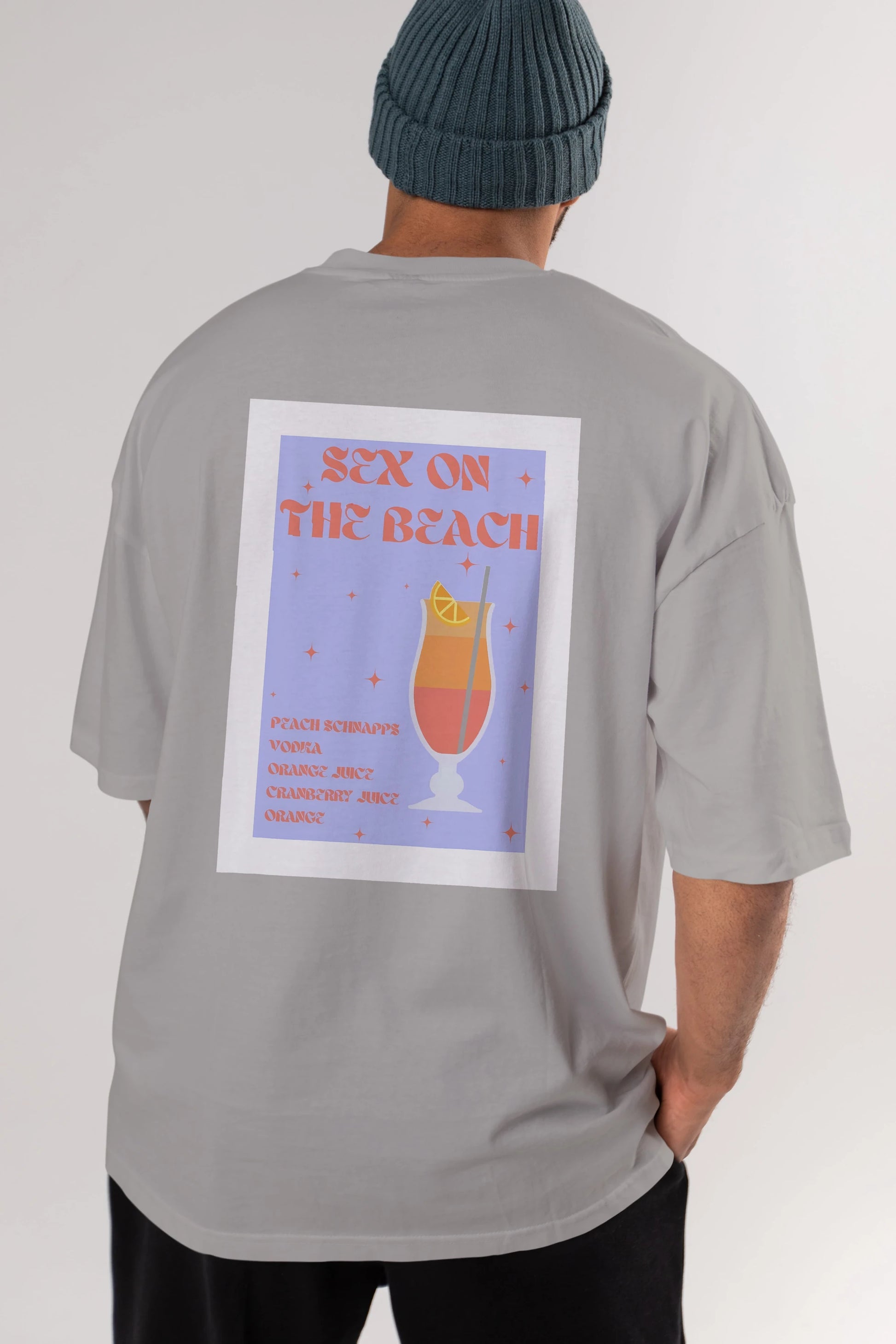 Sex On The Beach Arka Baskılı Oversize t-shirt Erkek Kadın Unisex %100 Pamuk Bisiklet Yaka tişort