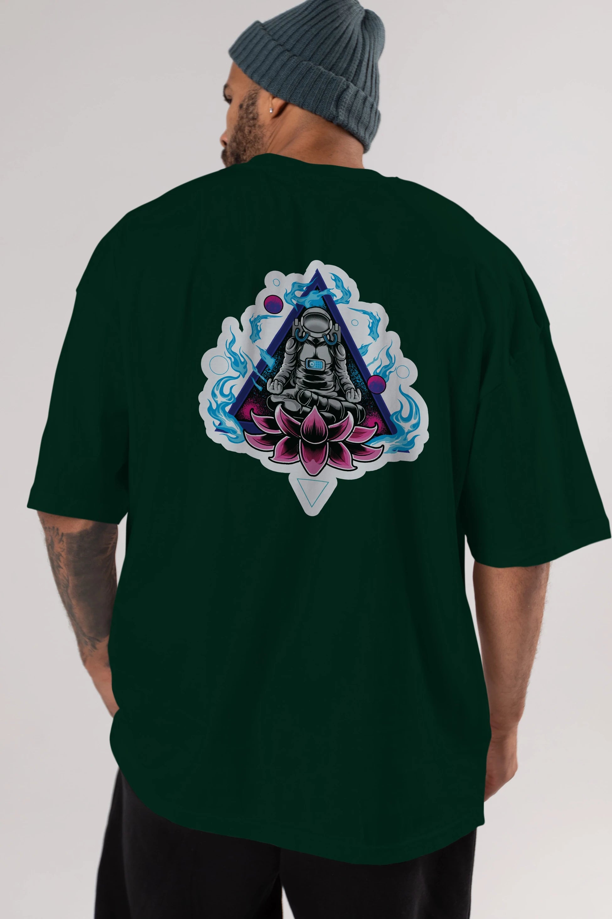Astronaut Meditation Sticker Arka Baskılı Oversize t-shirt Erkek Kadın Unisex