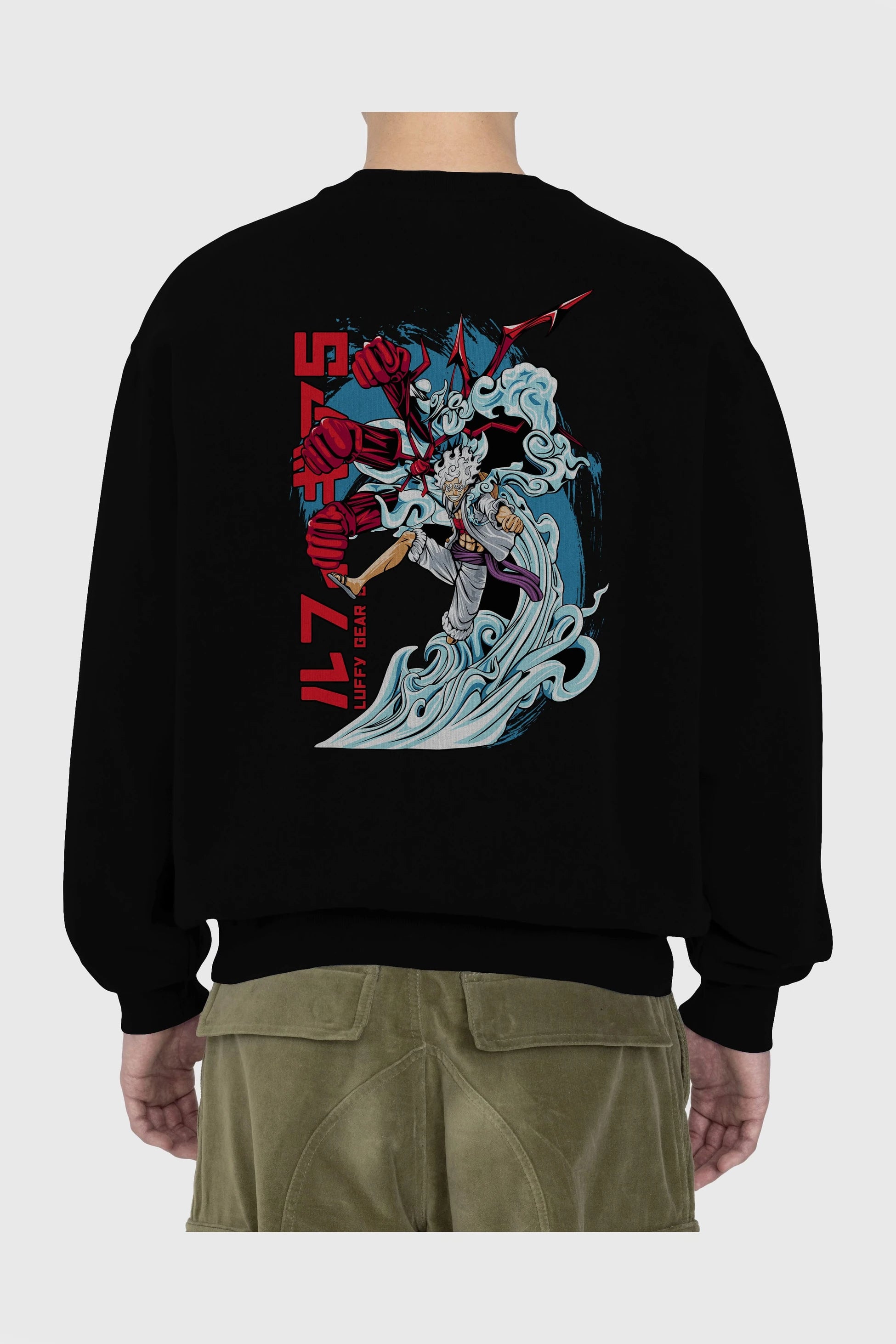 MONKEY D. LUFFY GEAR5 2 Anime Arka Baskılı Oversize Sweatshirt Erkek Kadın Unisex