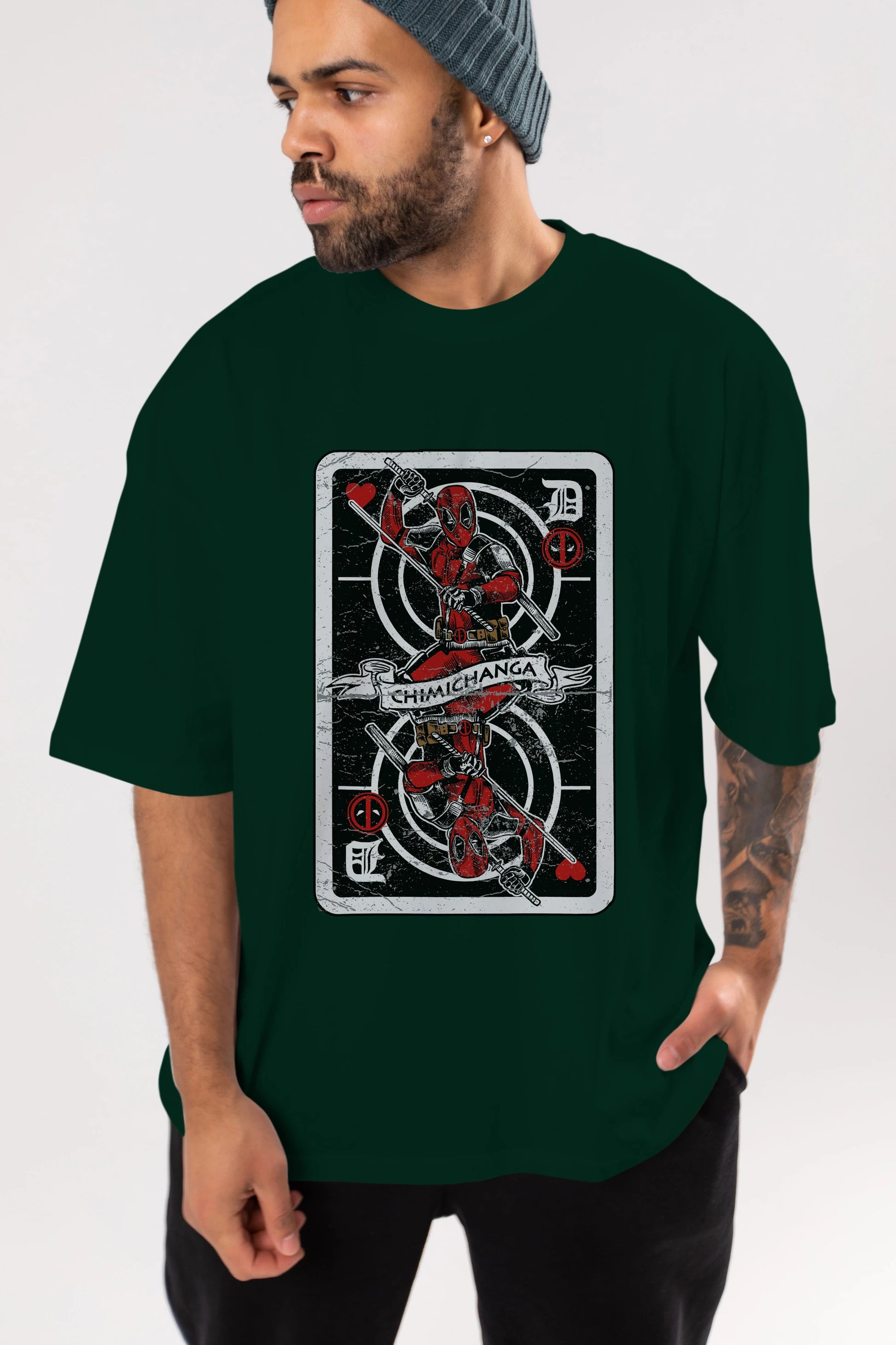 Deadpool Card Ön Baskılı Oversize t-shirt Erkek Kadın Unisex %100 Pamuk tişort