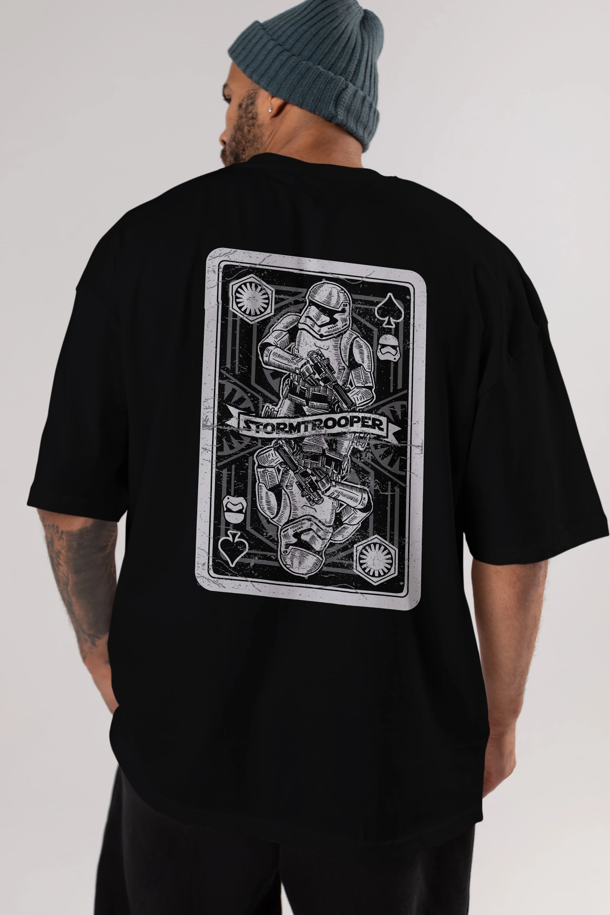 Stormtrooper Playing Card Arka Baskılı Oversize t-shirt Erkek Kadın Unisex %100 Pamuk
