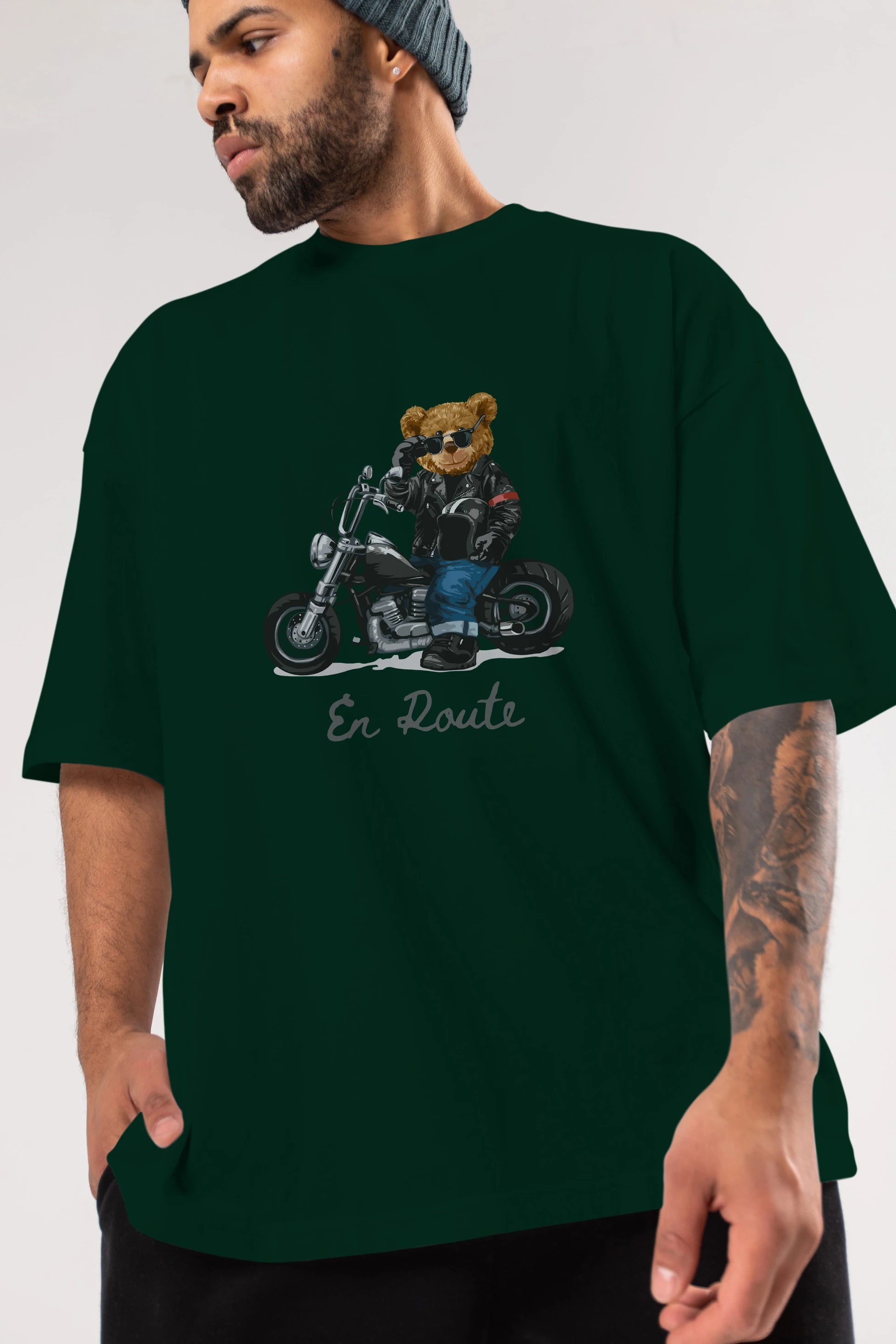 Teddy Bear En Route Ön Baskılı Oversize t-shirt Erkek Kadın Unisex %100 Pamuk