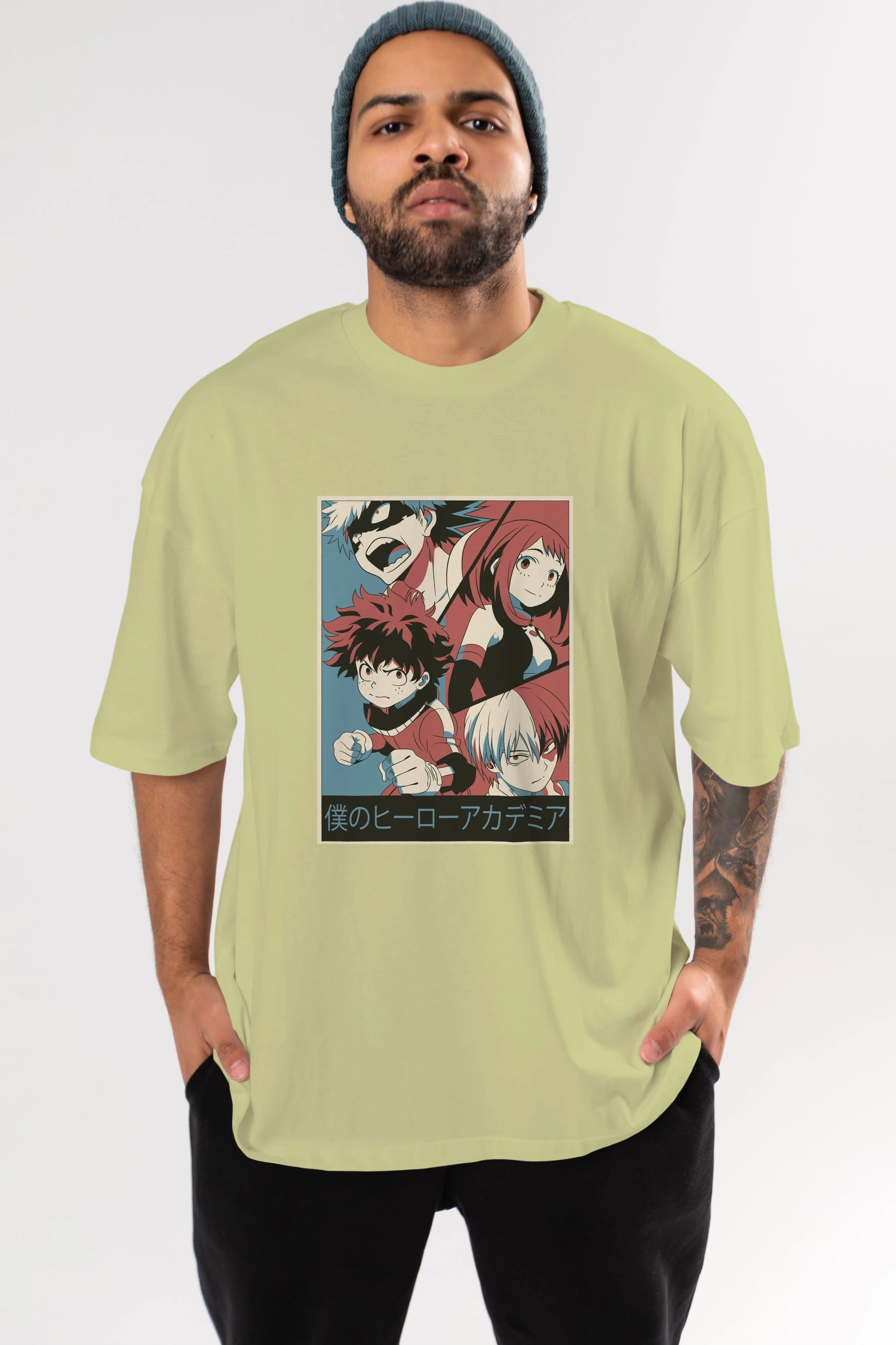 BokuNoHero Anime Ön Baskılı Oversize t-shirt %100 pamuk Erkek Kadın Unisex