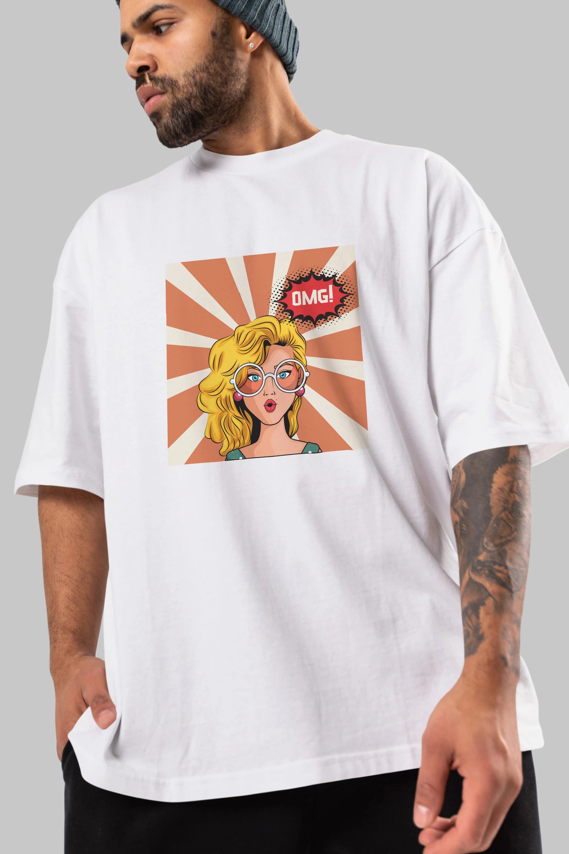 OMG Yazılı Retro Ön Baskılı Oversize t-shirt Erkek Kadın Unisex