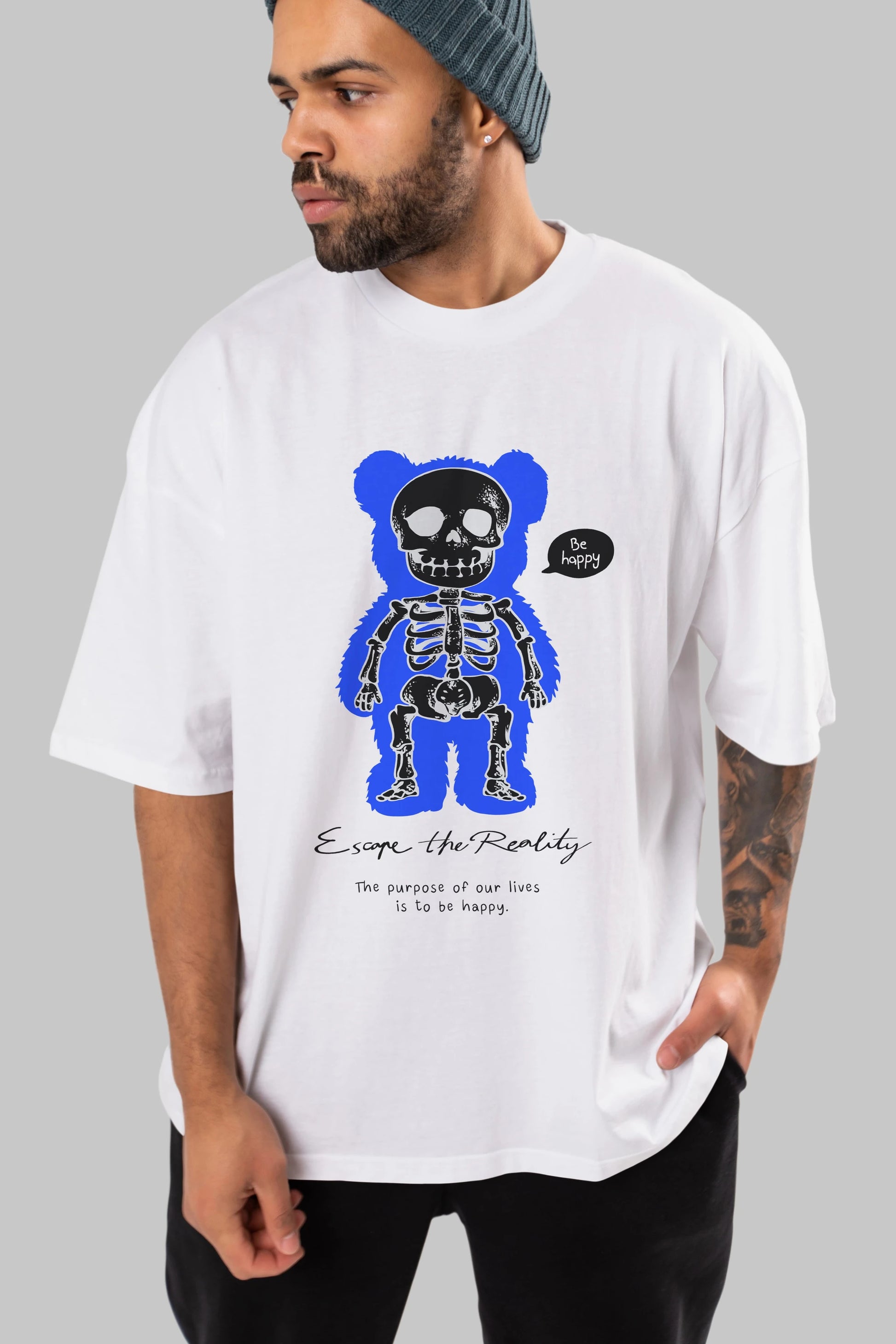 Be Happy Bear Ön Baskılı Oversize t-shirt Erkek Kadın Unisex