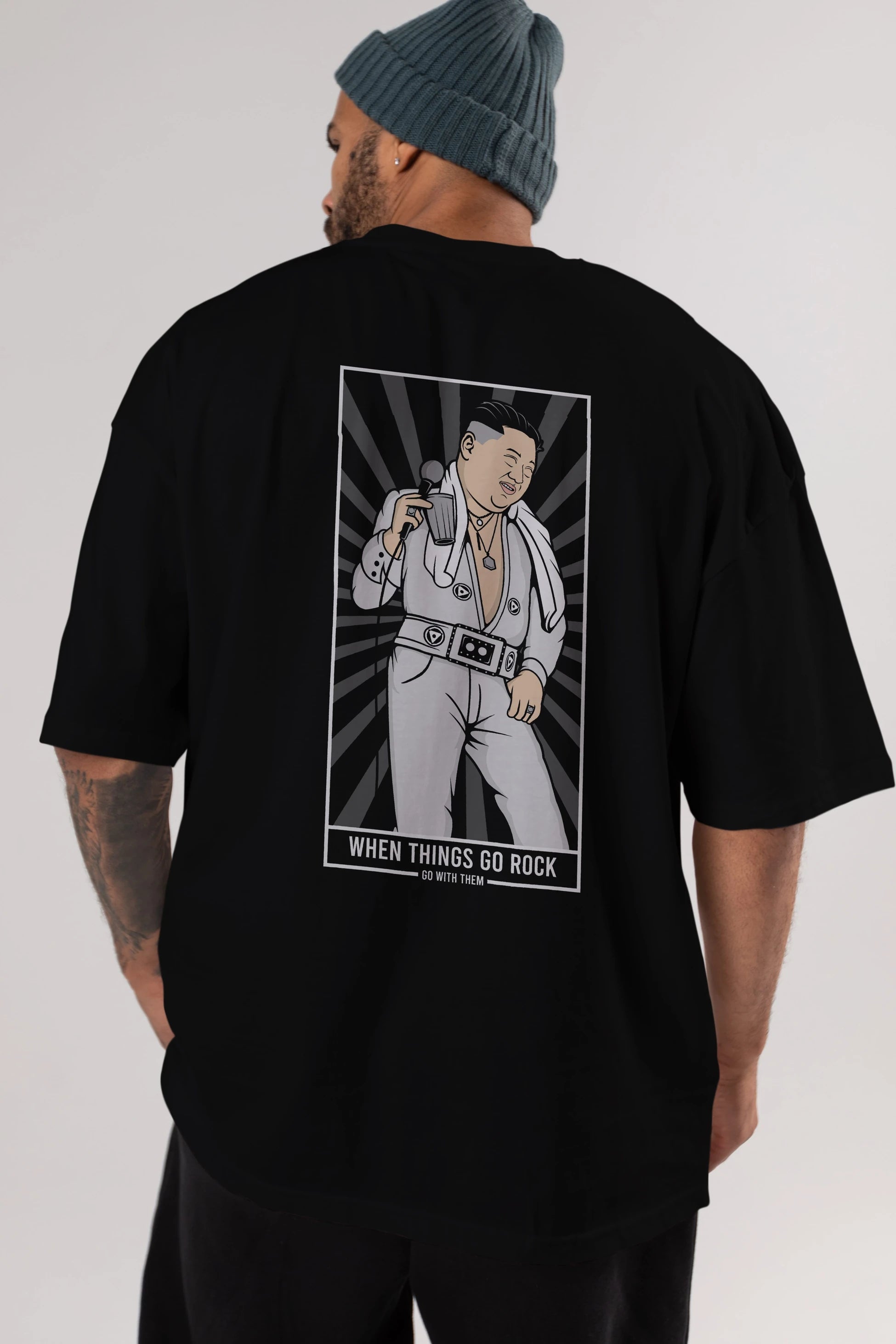 Kim Elvis Arka Baskılı Oversize t-shirt Erkek Kadın Unisex %100 Pamuk tişort