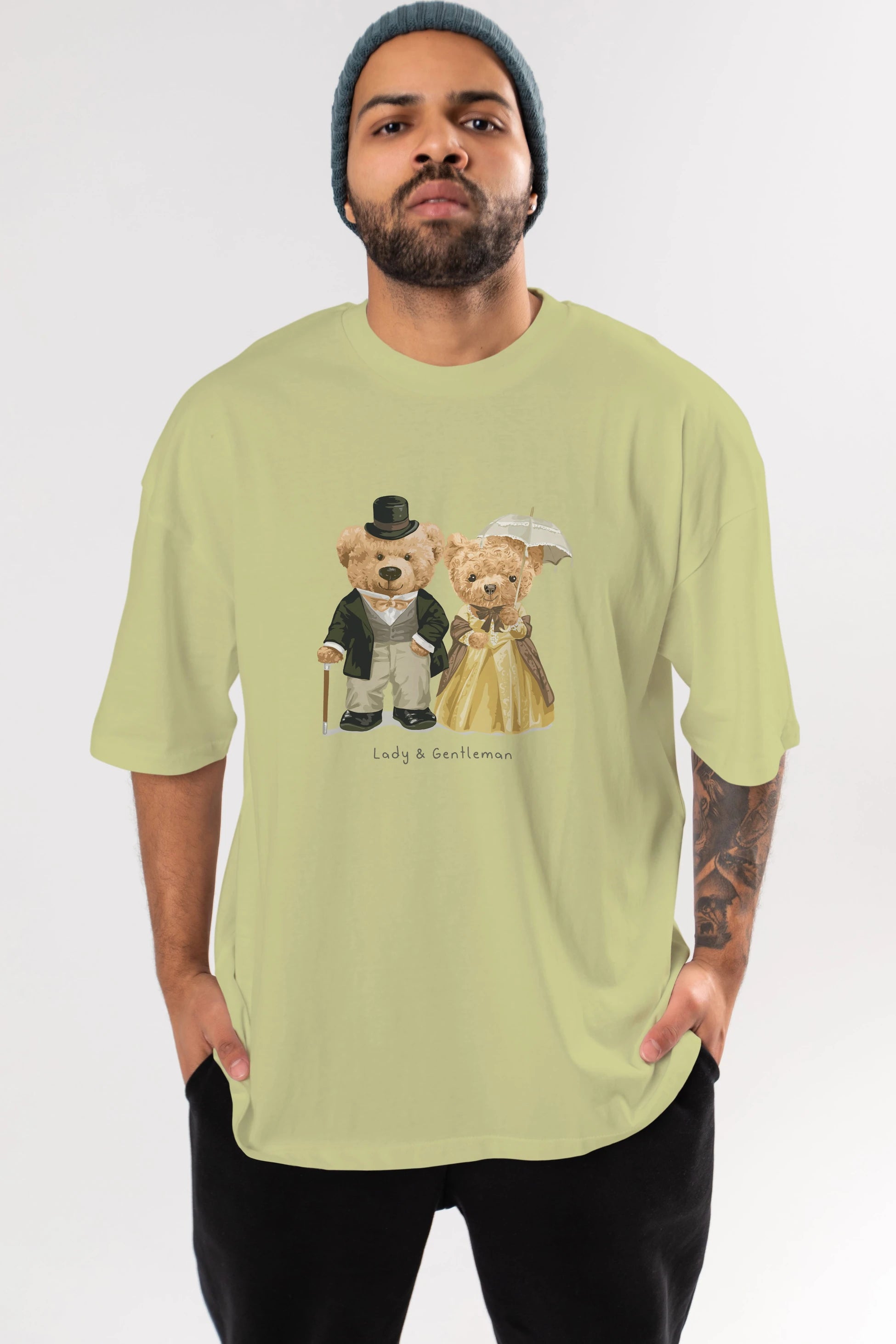 Teddy Bear Couple Ön Baskılı Oversize t-shirt Erkek Kadın Unisex %100 Pamuk
