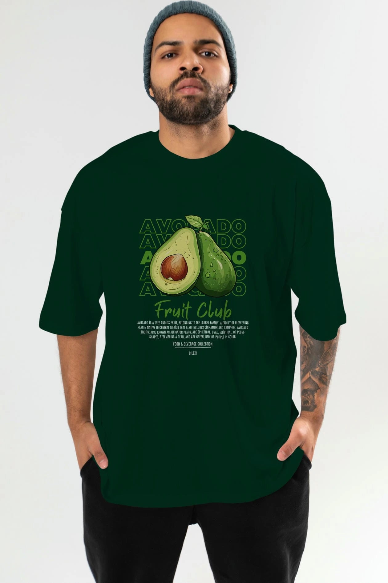 Avocado Ön Baskılı Oversize t-shirt Erkek Kadın Pamuk Bisiklet Yaka tişort