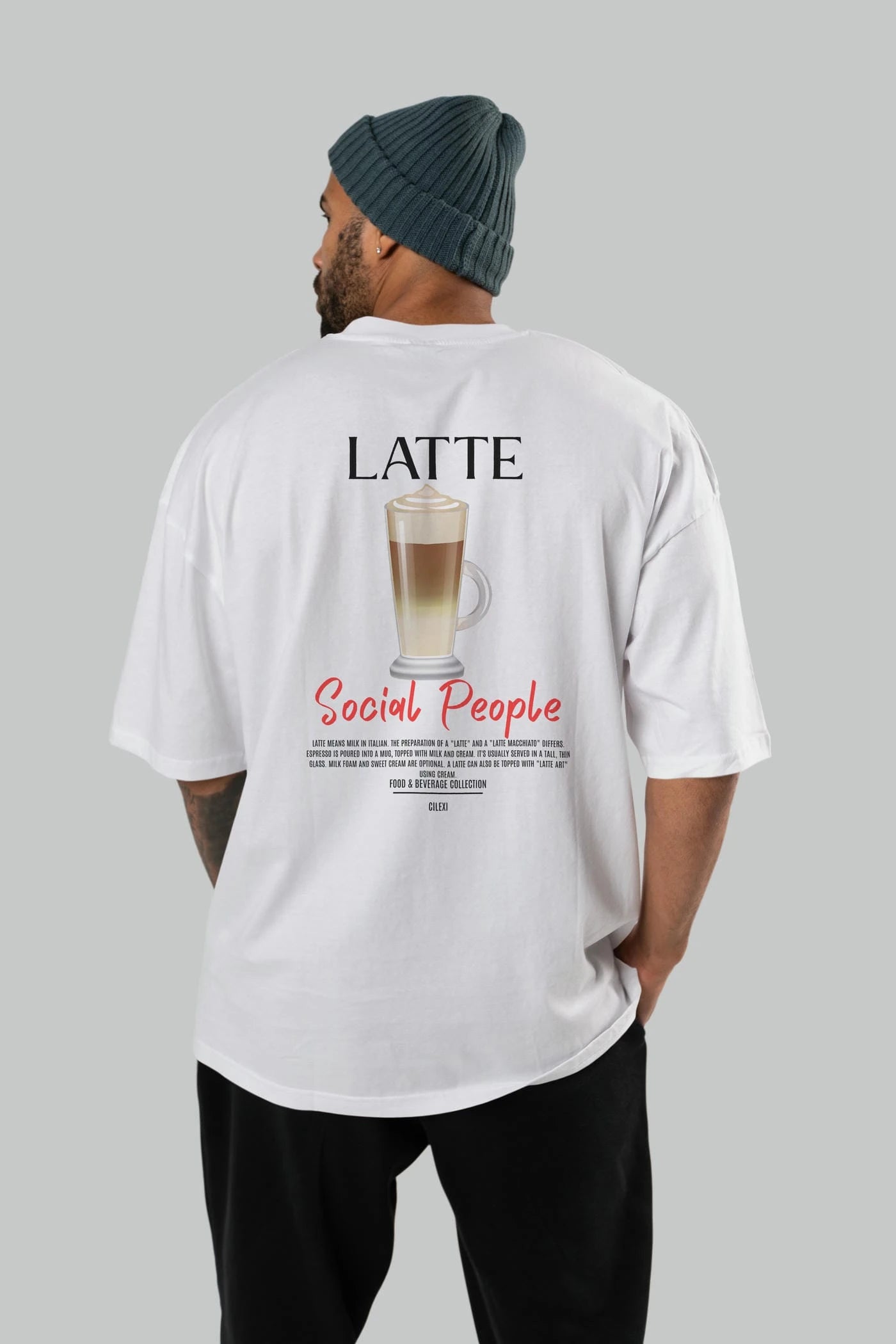 Latte Kokteyl Serisi Baskılı Oversize t-shirt Erkek Kadın Unisex %100 Pamuk Bisiklet Yaka tişort