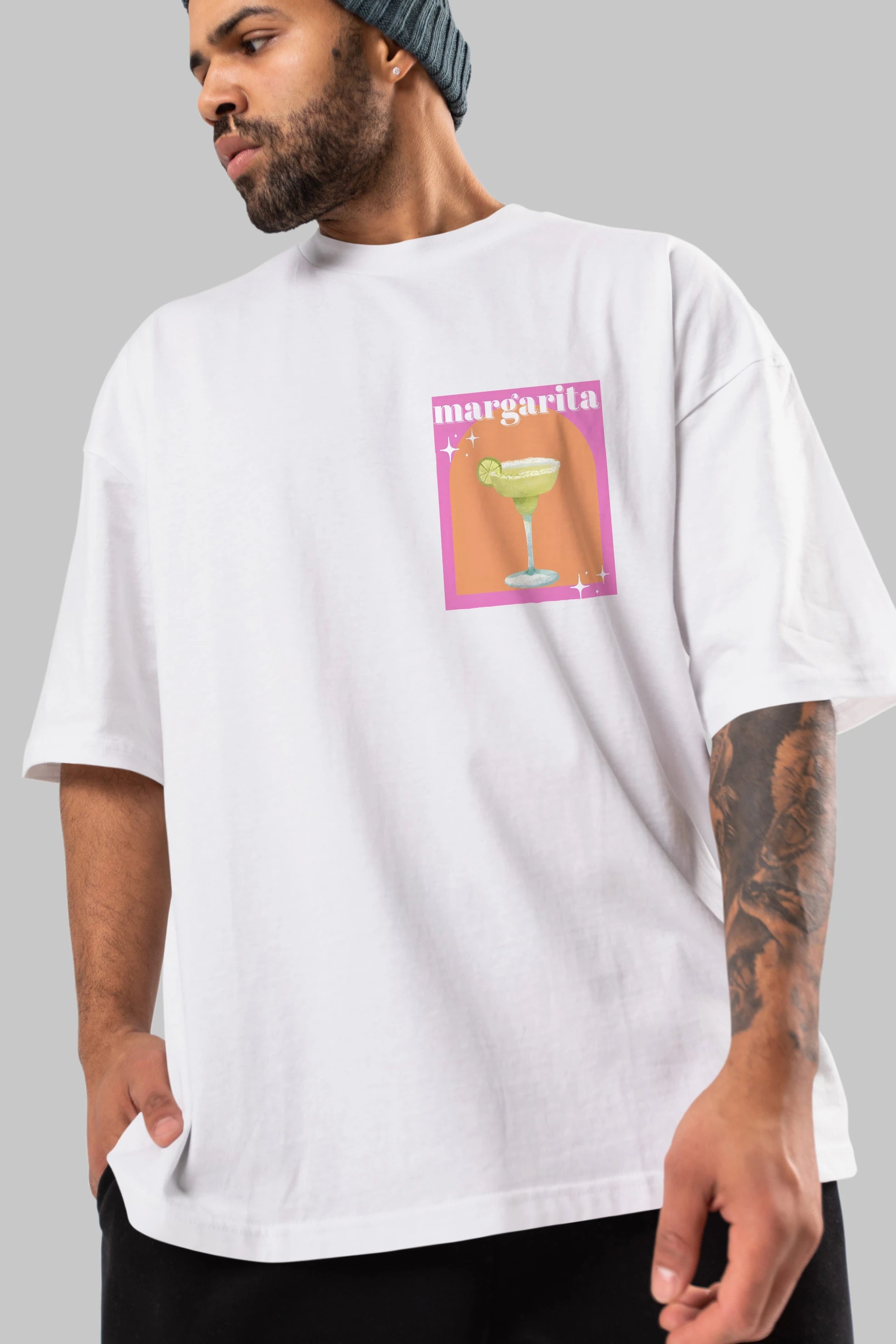 Margarita 7 Ön Sol Baskılı Oversize t-shirt Erkek Kadın Unisex %100 Pamuk Bisiklet Yaka tişort