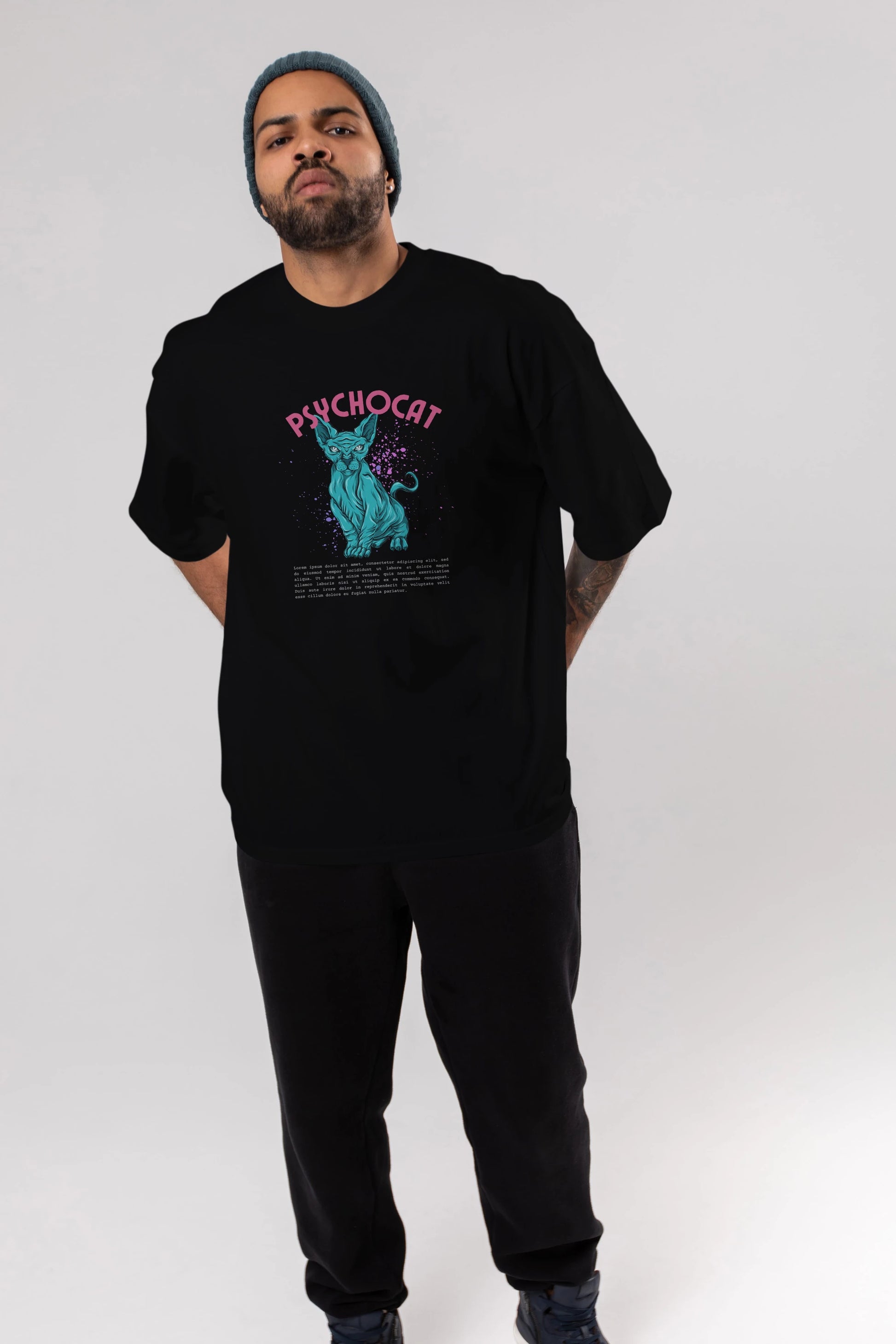 Psychocat Ön Baskılı Oversize t-shirt Erkek Kadın Unisex