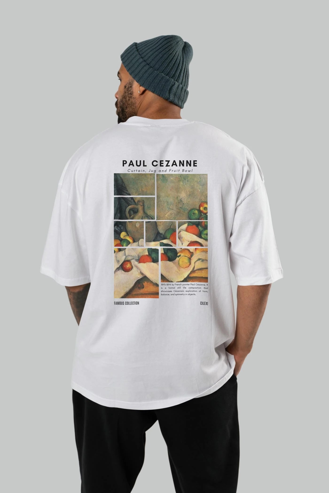 Paul Cezanne Curtain Arka Baskılı Oversize t-shirt Erkek Kadın Bisiklet Yaka Pamuk tişort