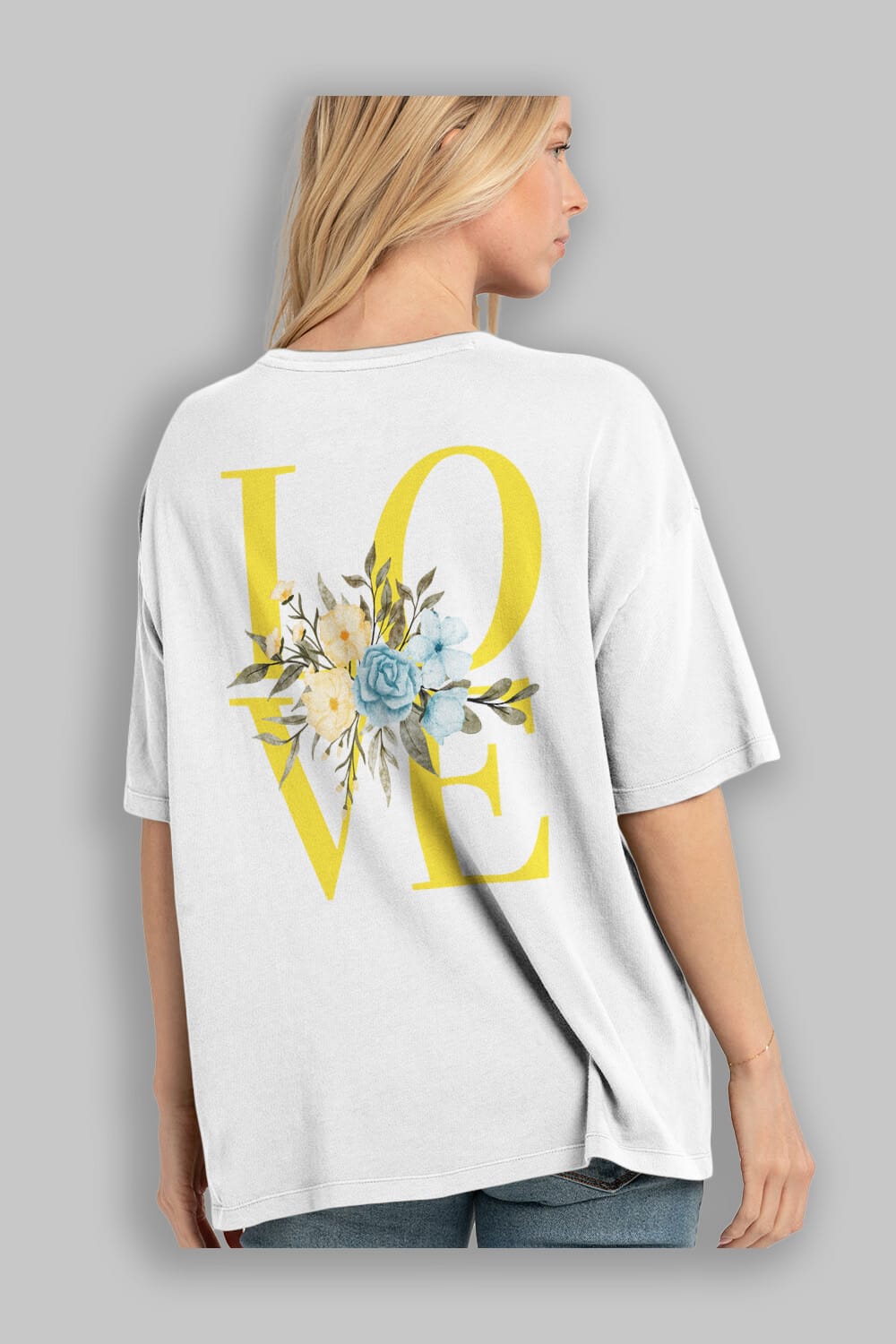 Love Flower Arka Baskılı Oversize t-shirt Erkek Kadın Unisex