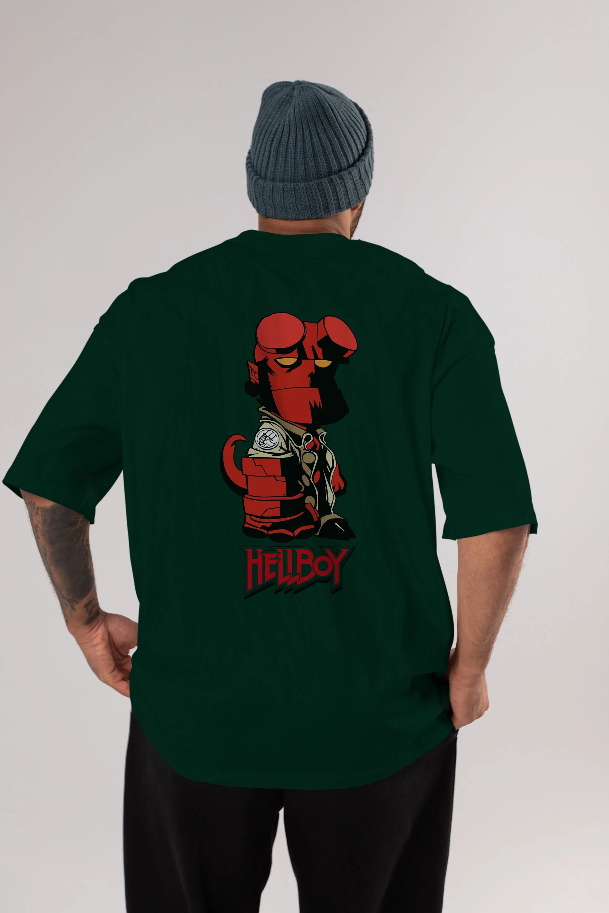 Hellboy (1) Arka Baskılı Oversize t-shirt Erkek Kadın Unisex %100 Pamuk Bisiklet Yaka tişort
