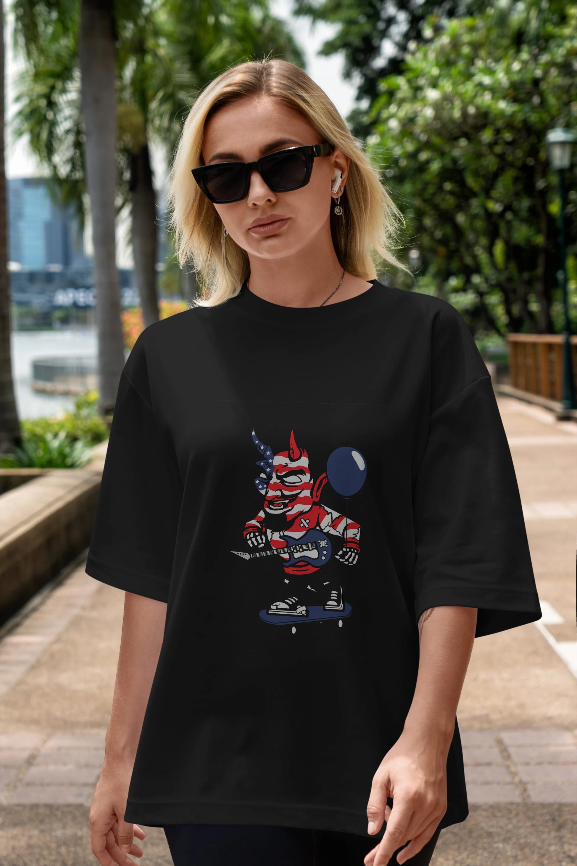 American Devil Skater Ön Baskılı Oversize t-shirt Erkek Kadın Unisex %100 Pamuk tişort