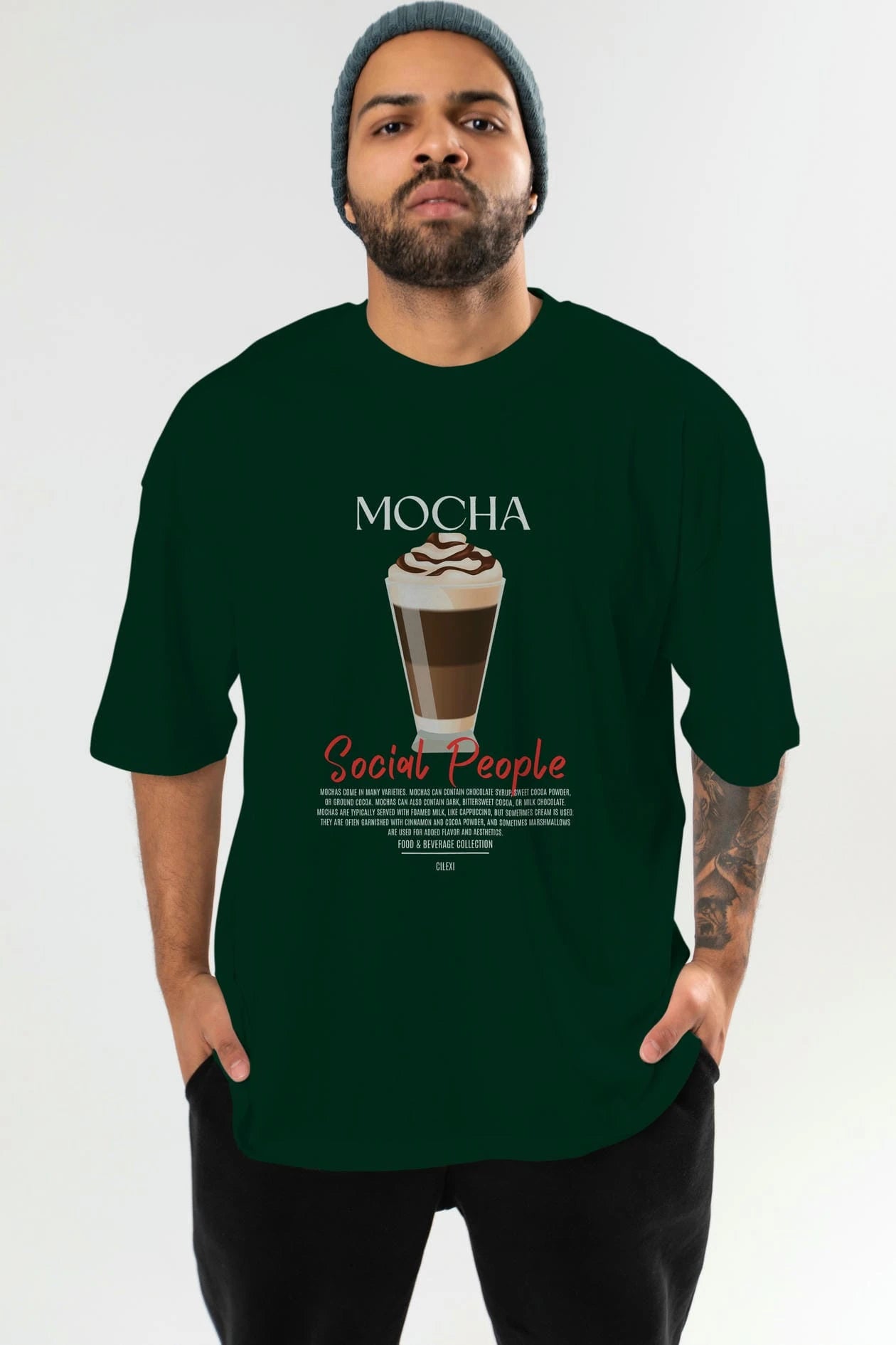 Mocha Kokteyl Serisi ön Baskılı Oversize t-shirt Erkek Kadın %100 Pamuk Bisiklet Yaka tişort