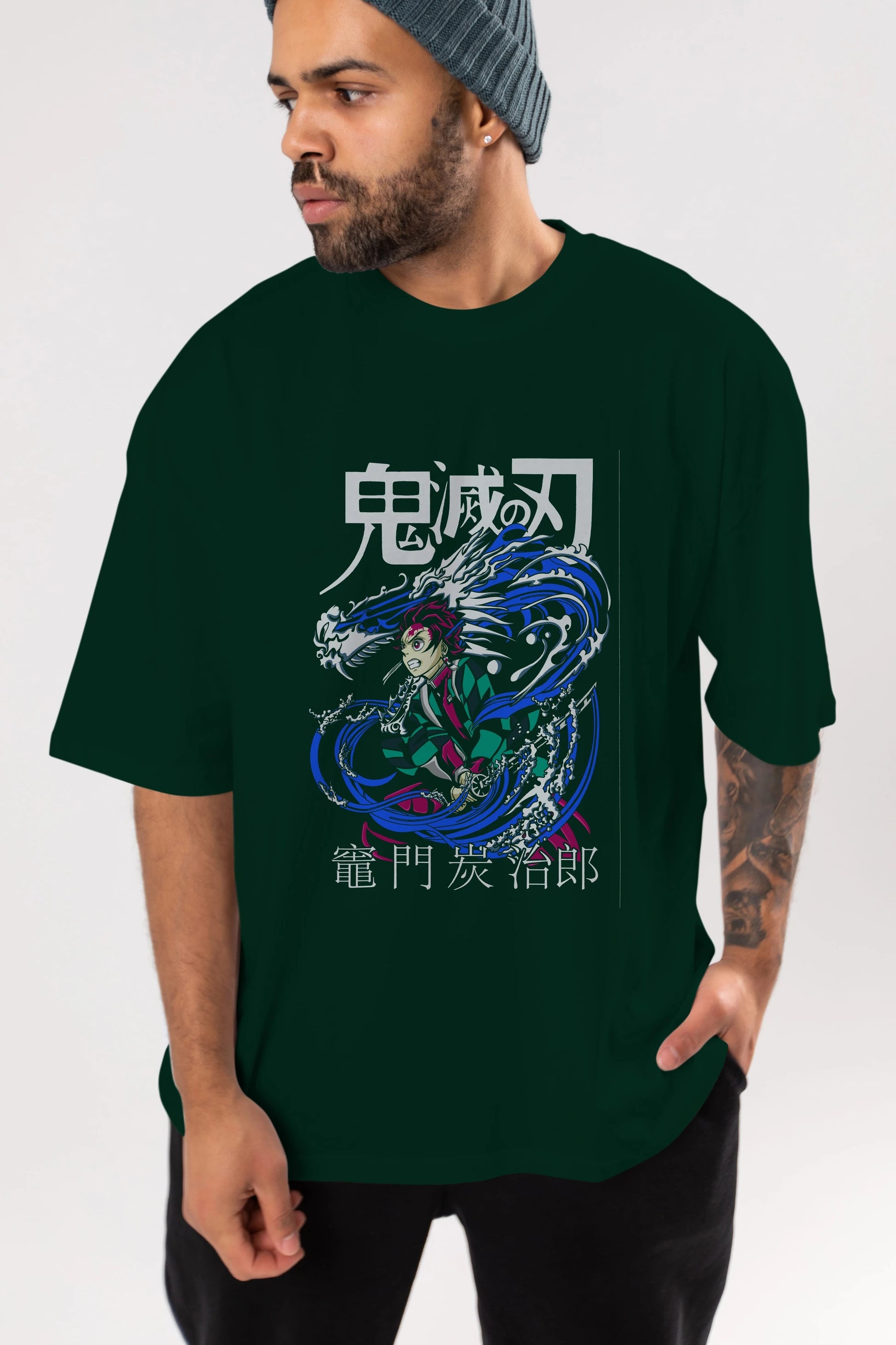 TANJIRO KAMADO 2 Anime Ön Baskılı Oversize t-shirt %100 pamuk Erkek Kadın Unisex