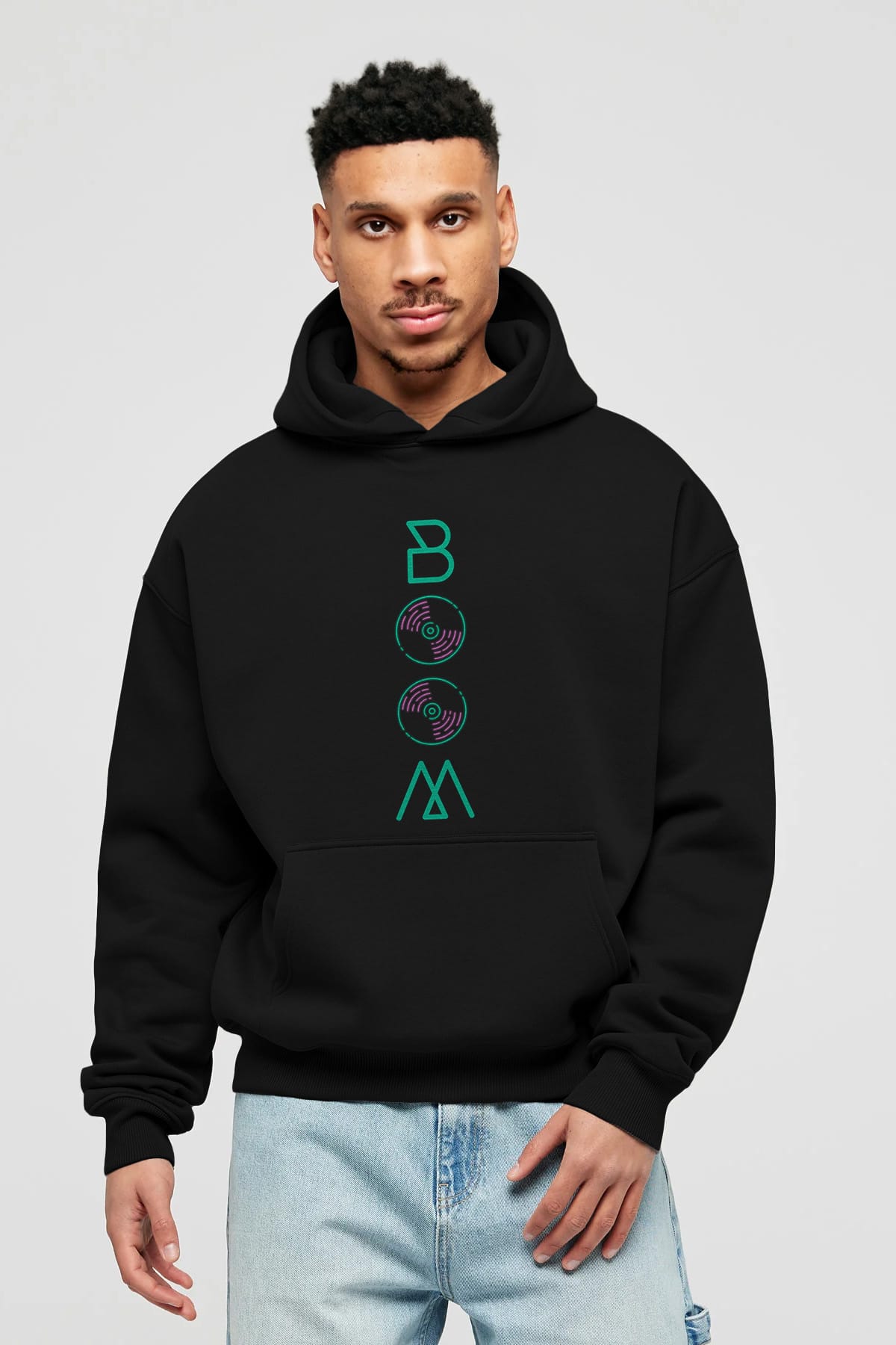 Boom Ön Baskılı Oversize Hoodie Kapüşonlu Sweatshirt Erkek Kadın Unisex