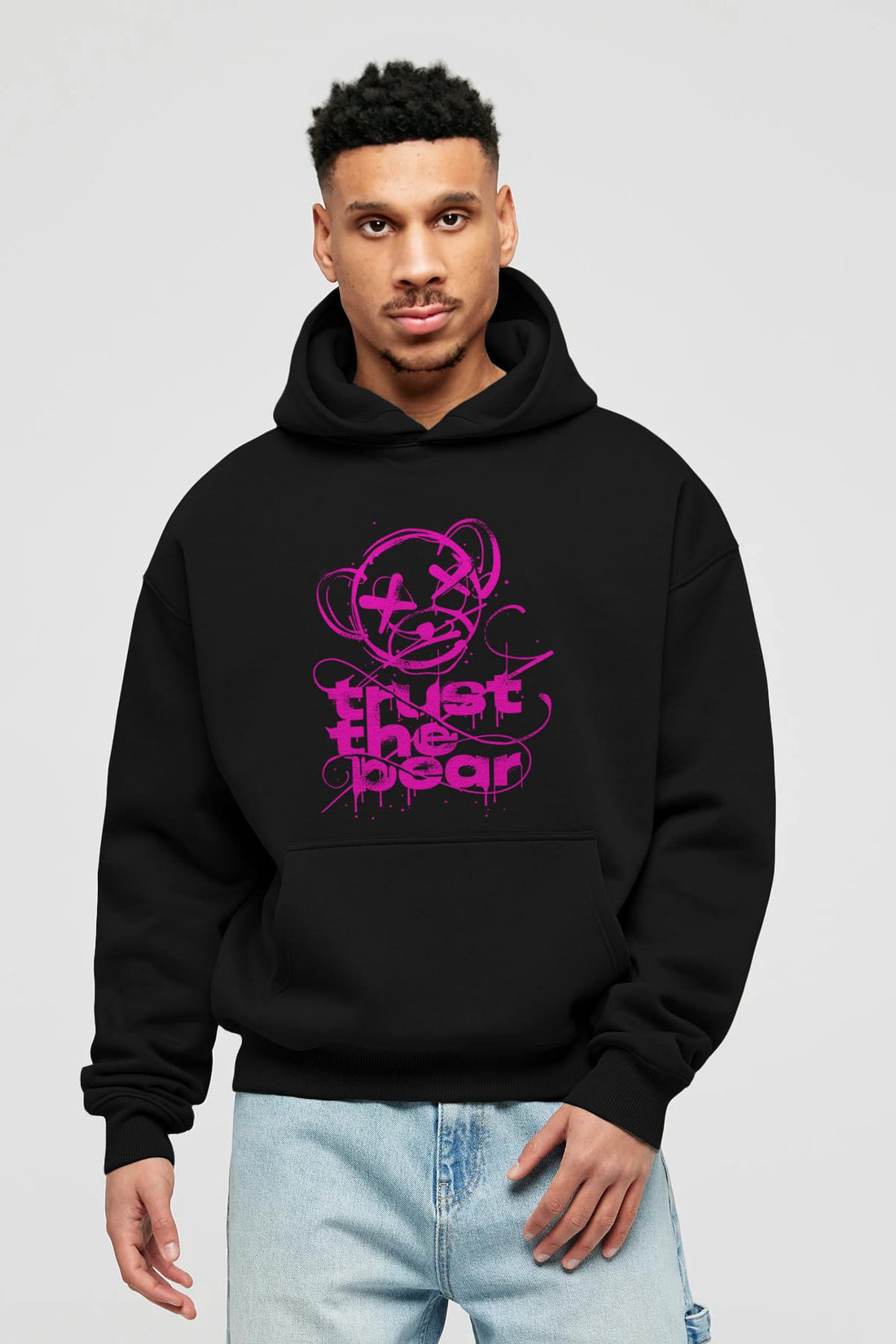 Trust The Bear 2 Ön Baskılı Hoodie Oversize Kapüşonlu Sweatshirt Erkek Kadın Unisex