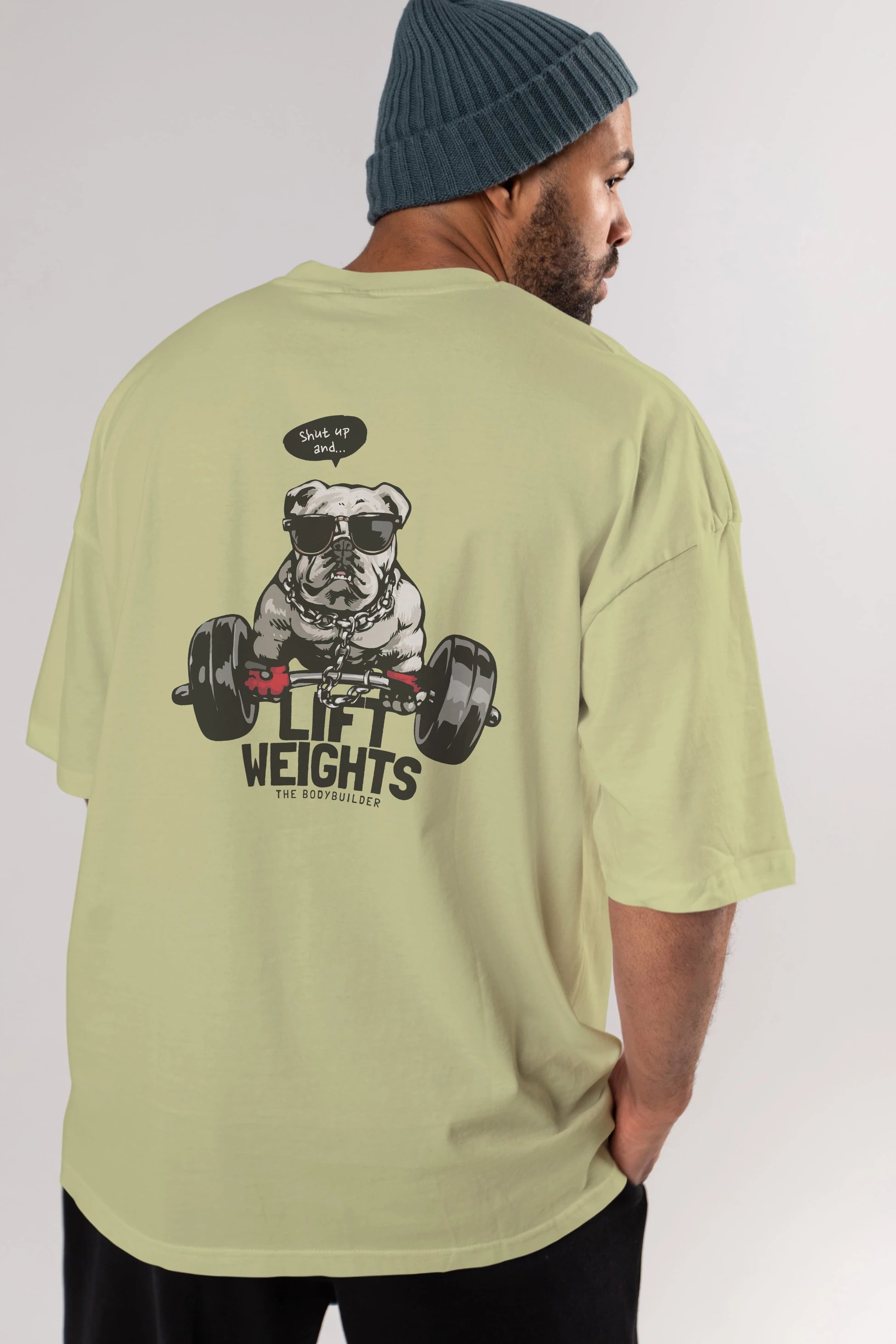 Teddy Bear Lift Weights Arka Baskılı Oversize t-shirt Erkek Kadın Unisex %100 Pamuk