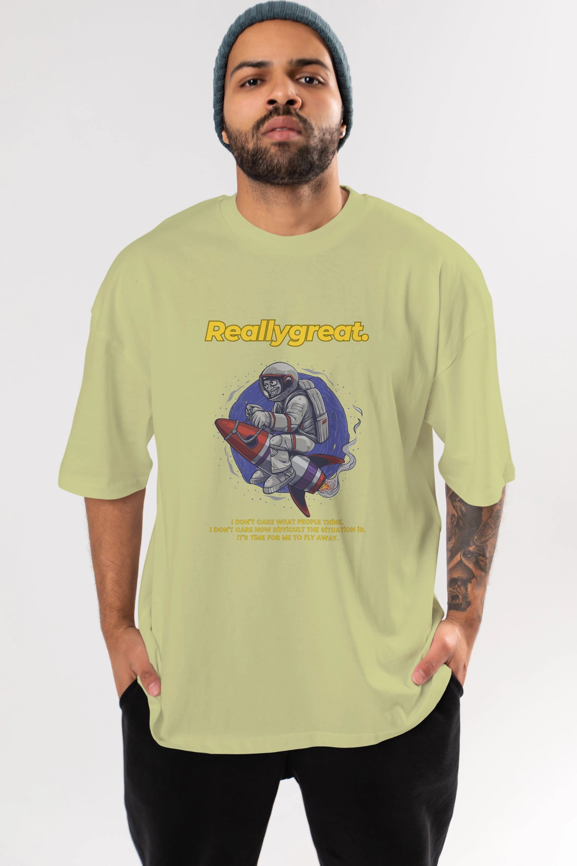 Reallygreat Astronaut Ön Baskılı Oversize t-shirt Erkek Kadın Unisex