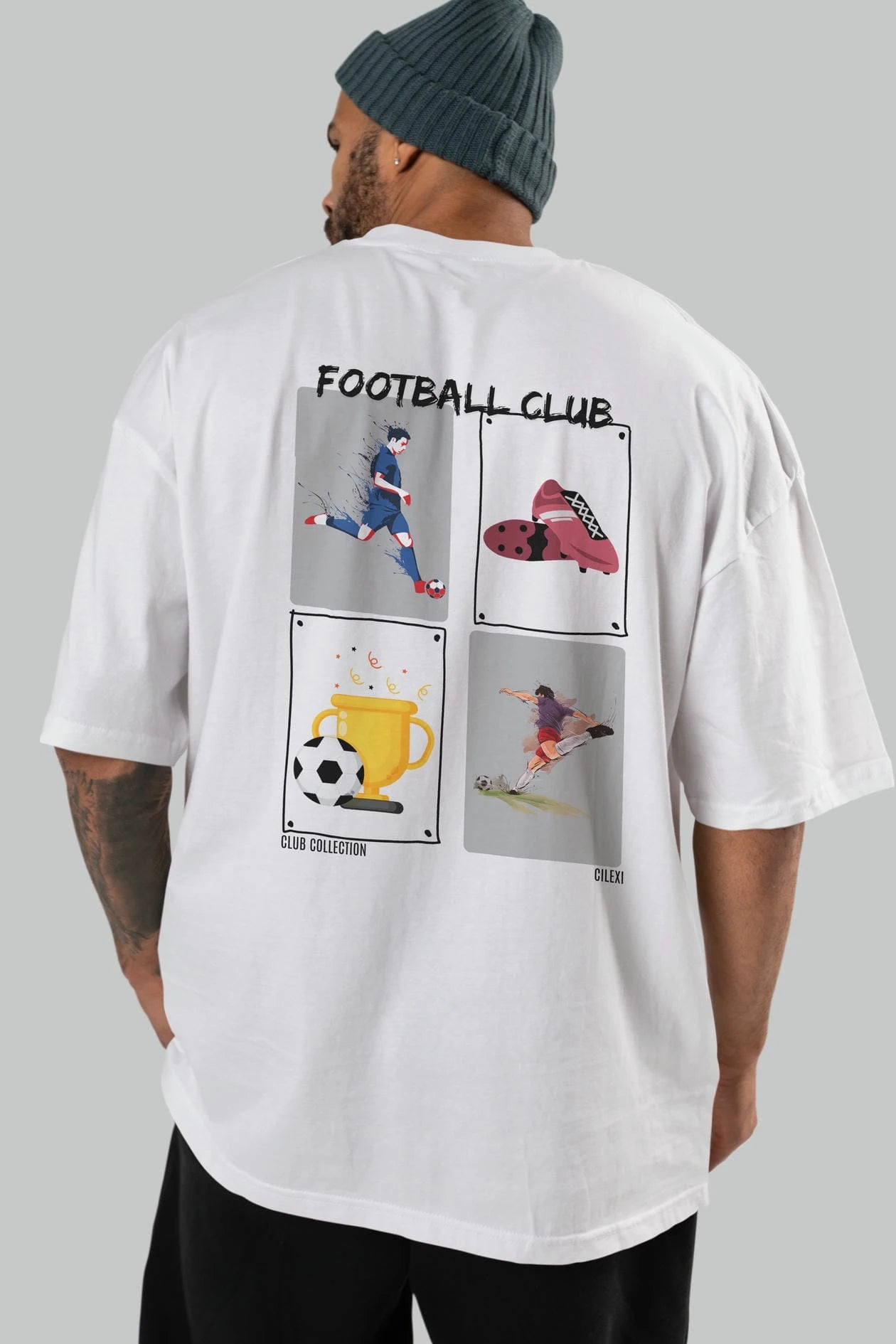 Football Club Arka Baskılı Oversize t-shirt Erkek Kadın %100 Pamuk Bisiklet Yaka tişort