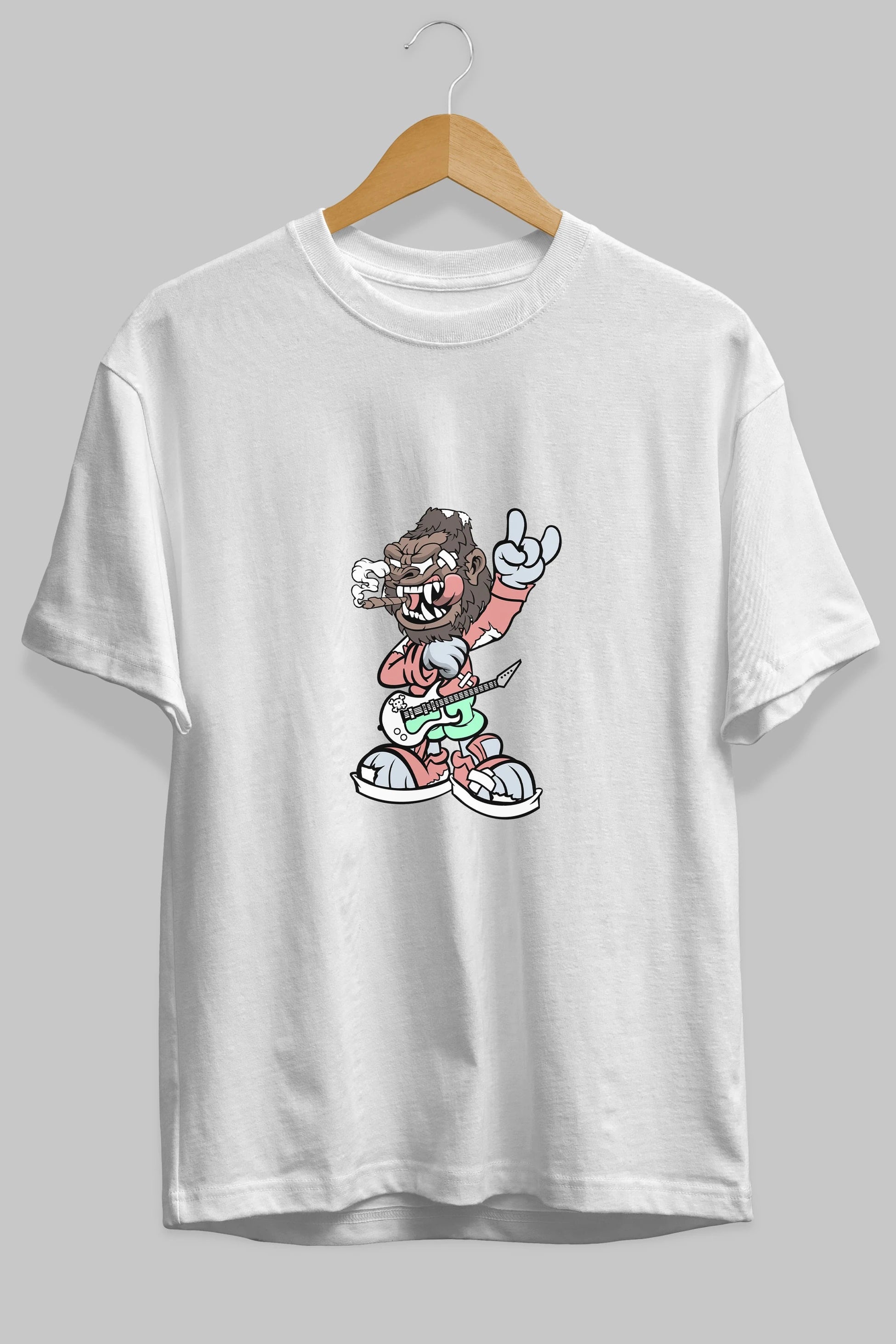 Gorilla Rockstar Ön Baskılı Oversize t-shirt Erkek Kadın Unisex %100 Pamuk tişort