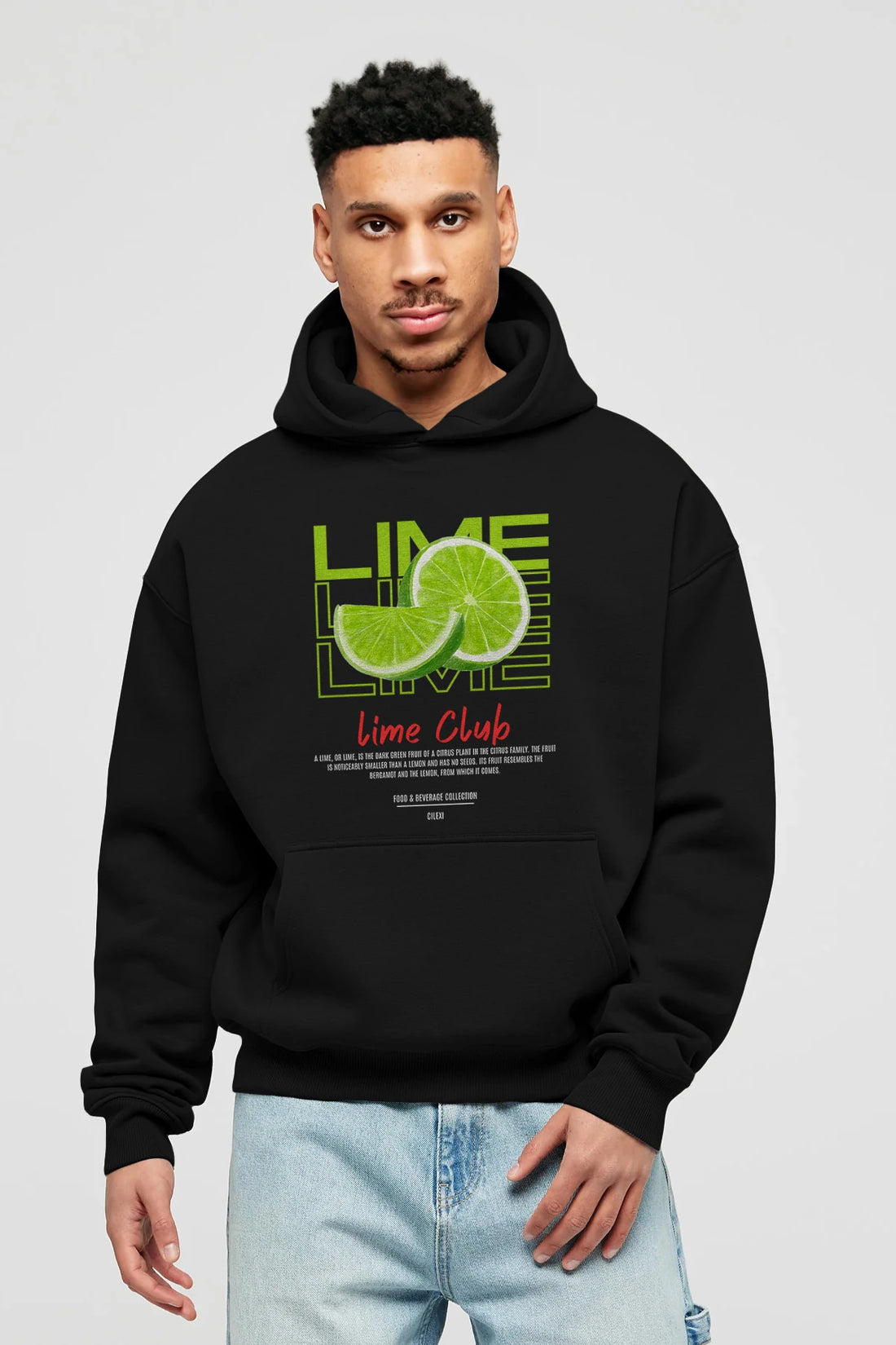Lime Kokteyl Ön Baskılı Hoodie Oversize Kapüşonlu Sweatshirt Erkek Kadın