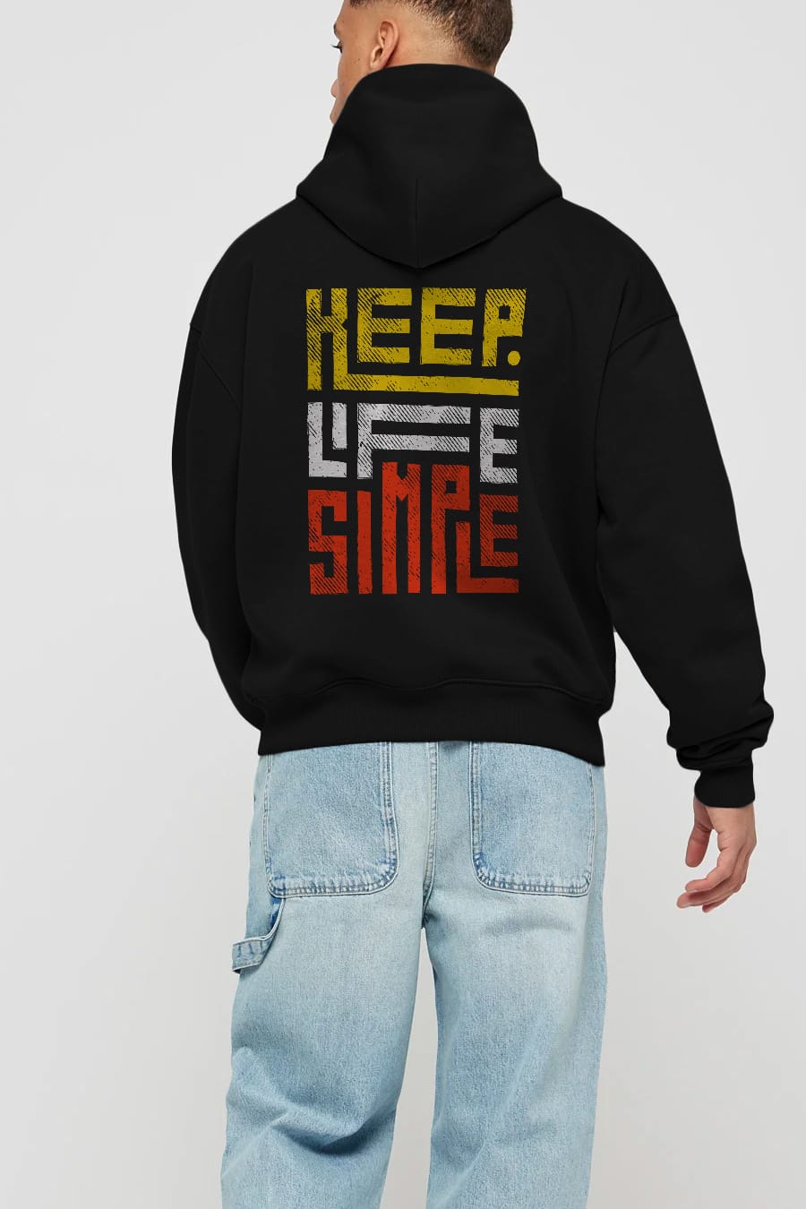 Keep Life Simple Yazılı Arka Baskılı Oversize Hoodie Kapüşonlu Sweatshirt Erkek Kadın Unisex