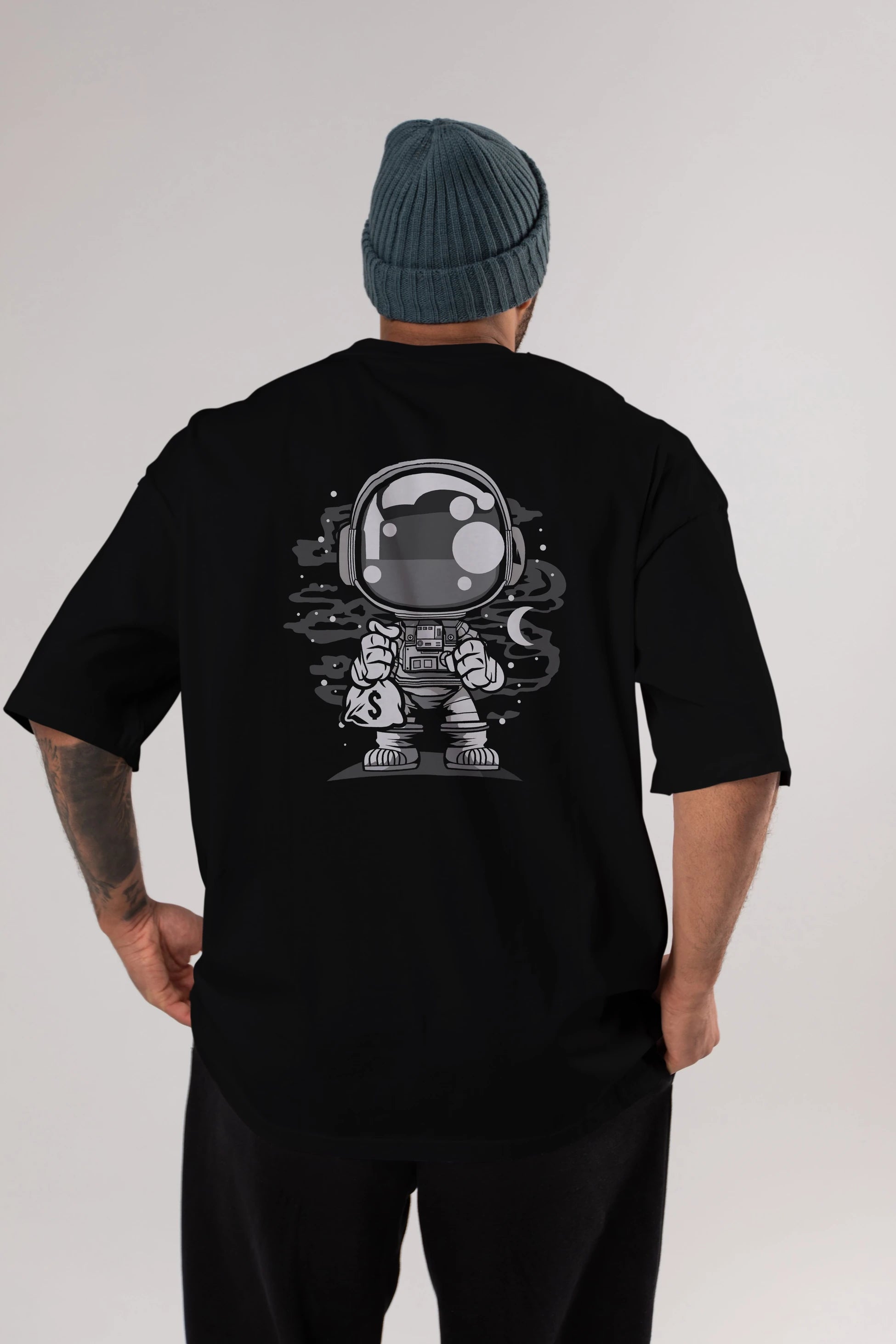 Astronaut Chibi Arka Baskılı Oversize t-shirt Erkek Kadın Unisex