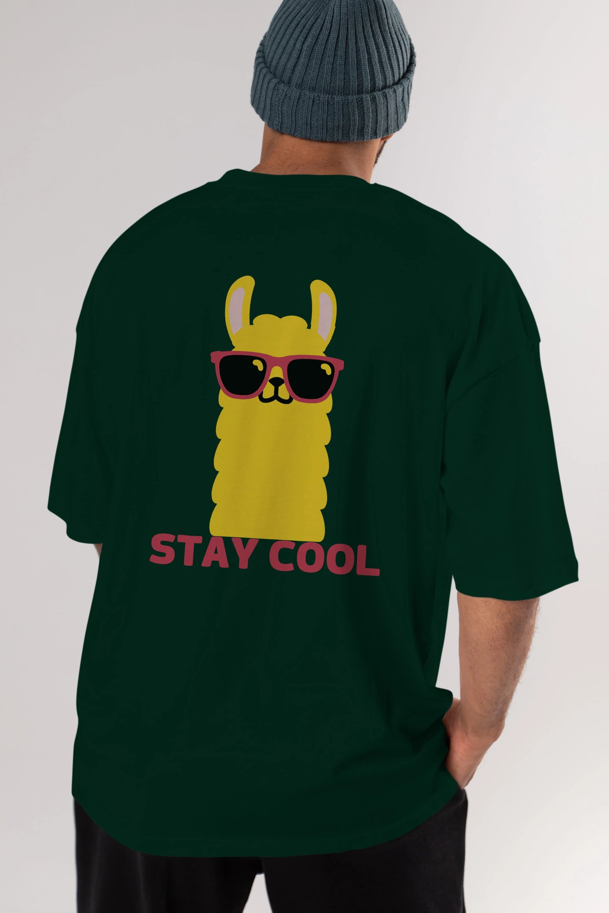 Stay Cool Yazılı Lama Arka Baskılı Oversize t-shirt Erkek Kadın Unisex