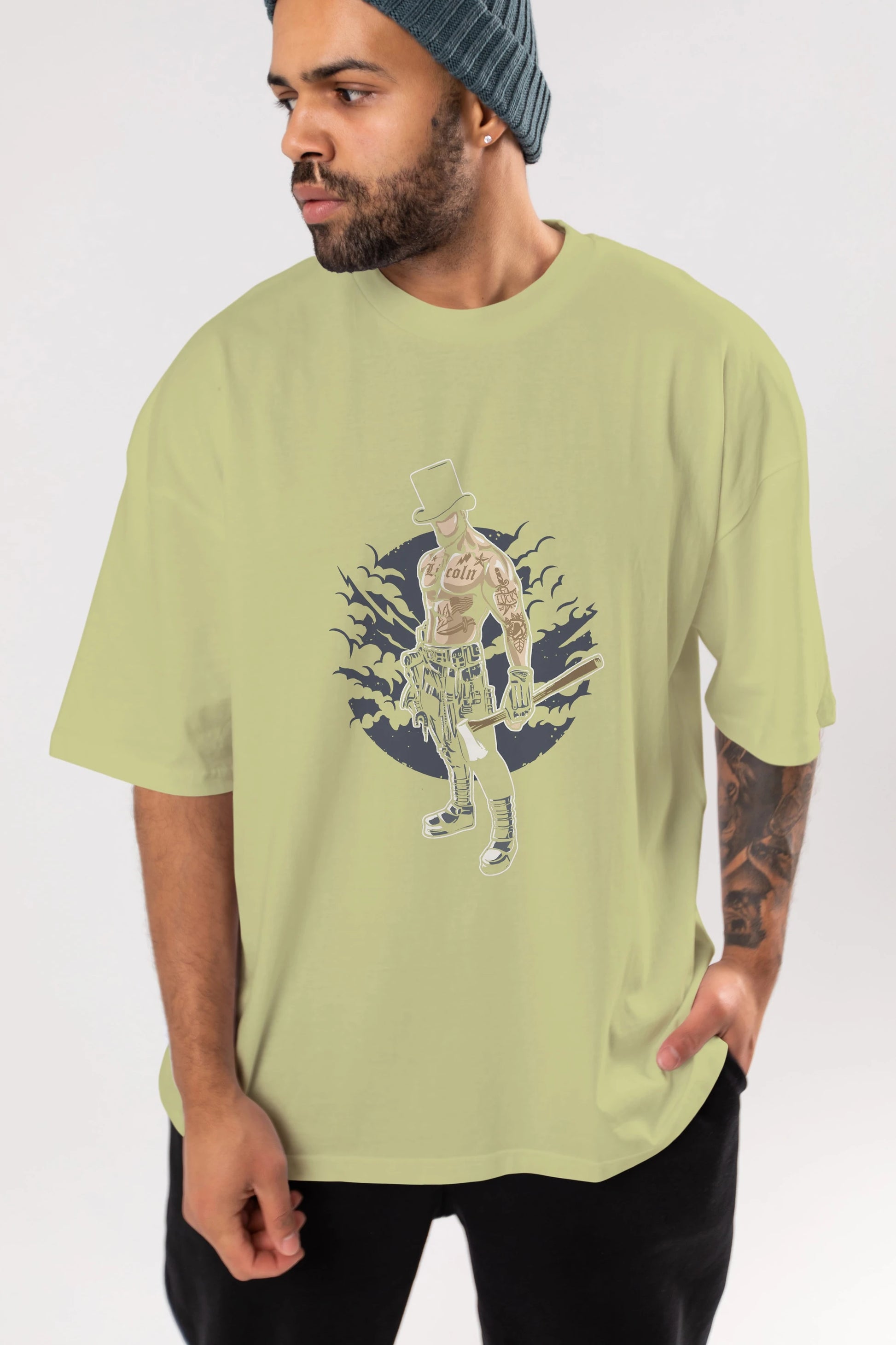 Lincoln Ön Baskılı Oversize t-shirt Erkek Kadın Unisex %100 Pamuk tişort
