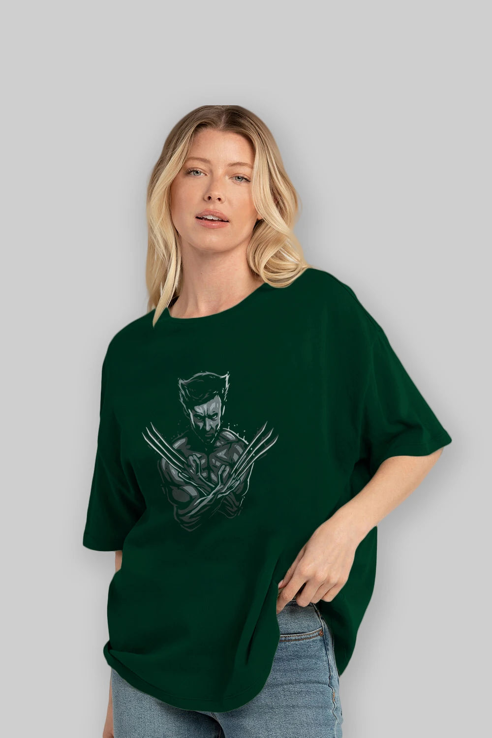 Wolverine Ön Baskılı Oversize t-shirt Erkek Kadın Unisex %100 Pamuk Bisiklet Yaka tişort