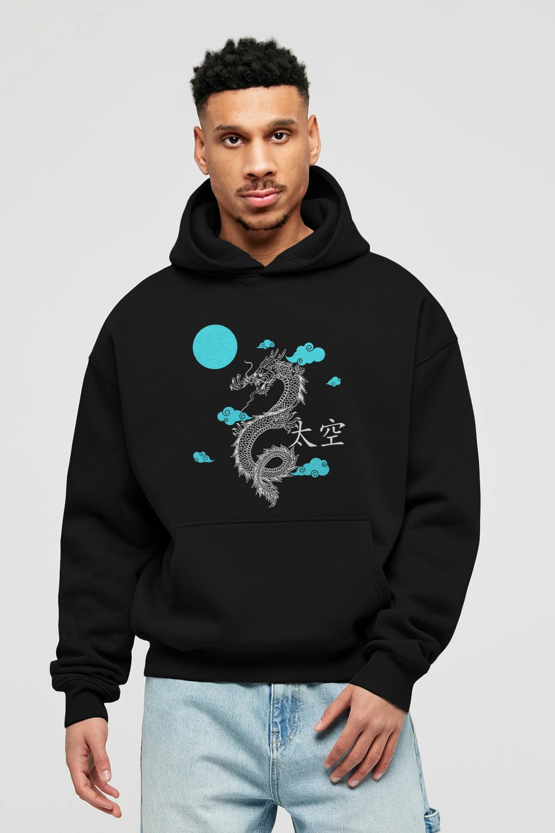 Chinese Dragon Ön Baskılı Oversize Hoodie Kapüşonlu Sweatshirt Erkek Kadın Unisex