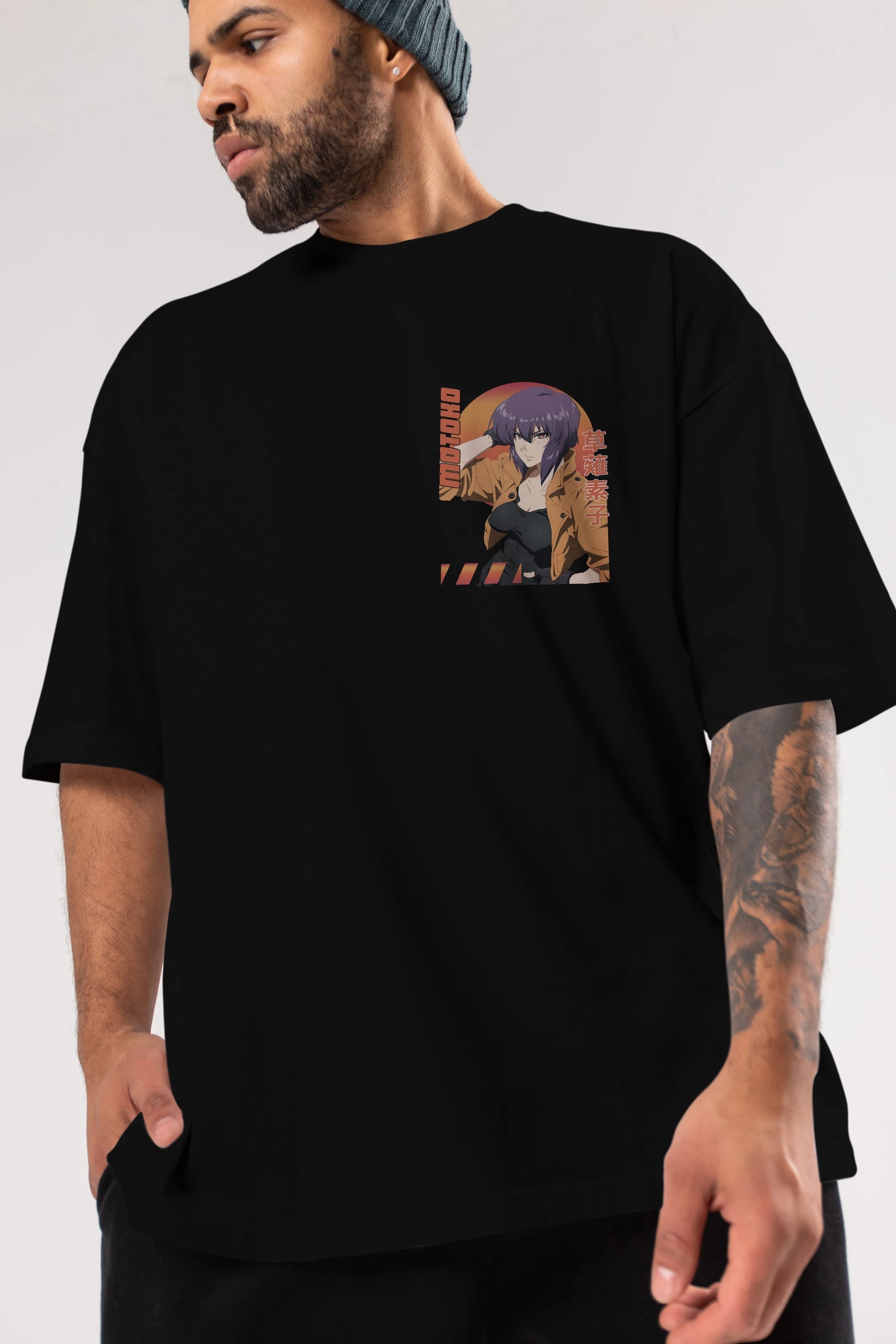 Motoko Kusanagi 9 Ön Sol Baskılı Oversize t-shirt Erkek Kadın Unisex %100 Pamuk Bisiklet Yaka tişort