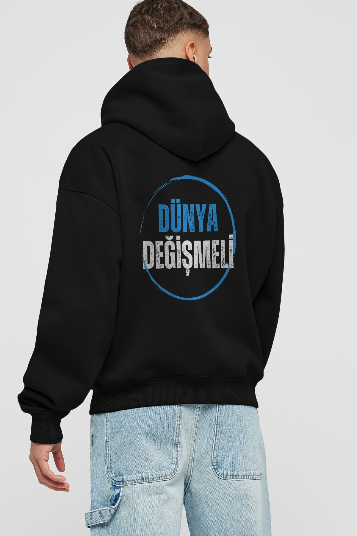 Dünya Değişmeli Yazılı Arka Baskılı Oversize Hoodie Kapüşonlu Sweatshirt Erkek Kadın Unisex