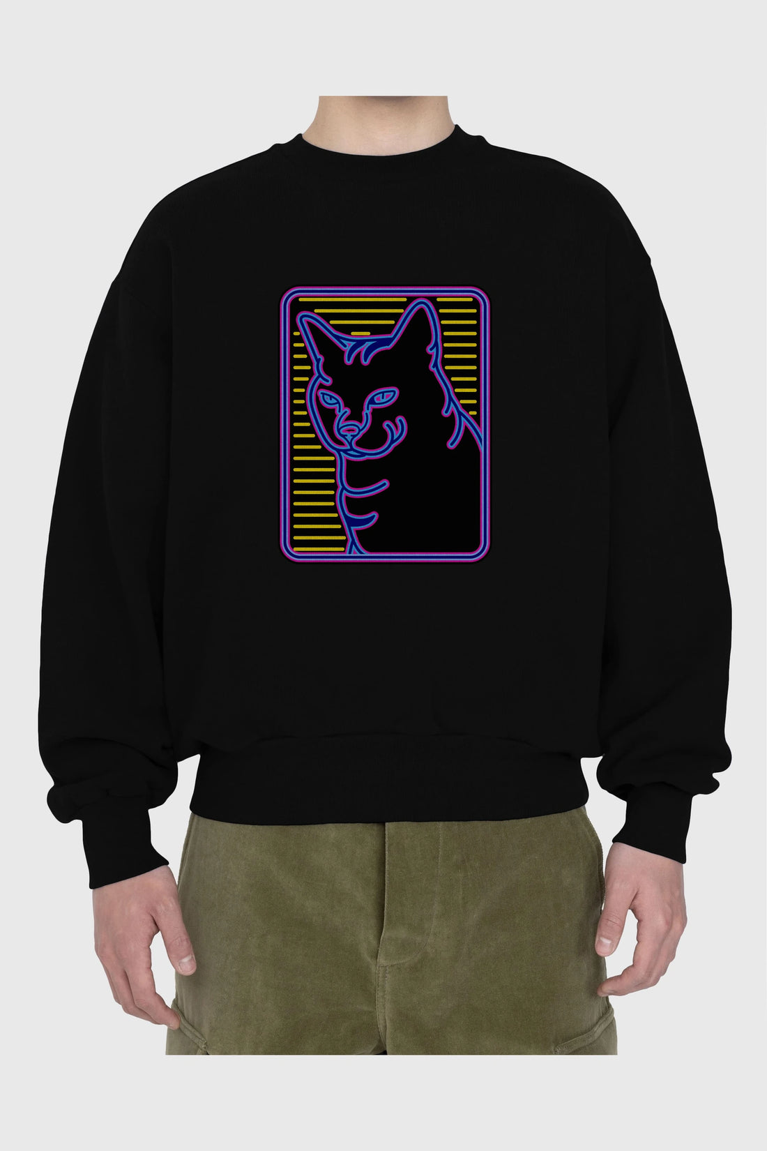 Neon Cat Ön Baskılı Oversize Sweatshirt Erkek Kadın Unisex