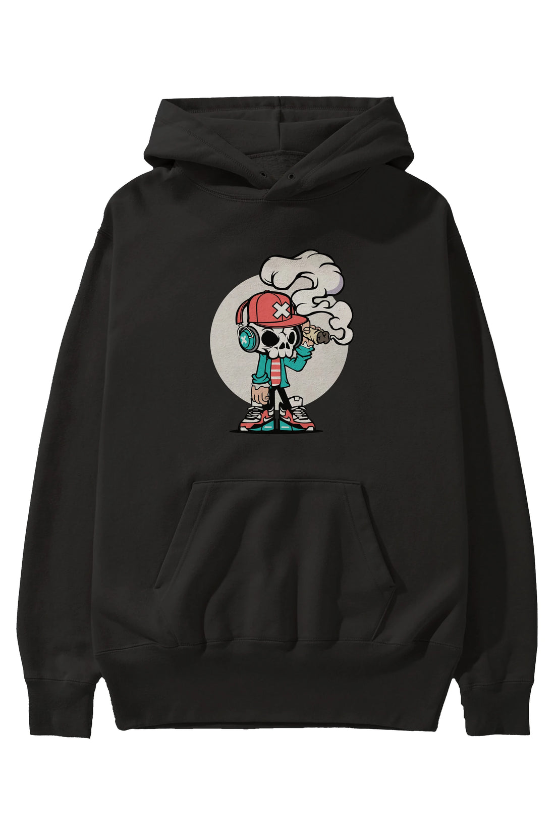 Skull Headphone Ön Baskılı Hoodie Oversize Kapüşonlu Sweatshirt Erkek Kadın Unisex