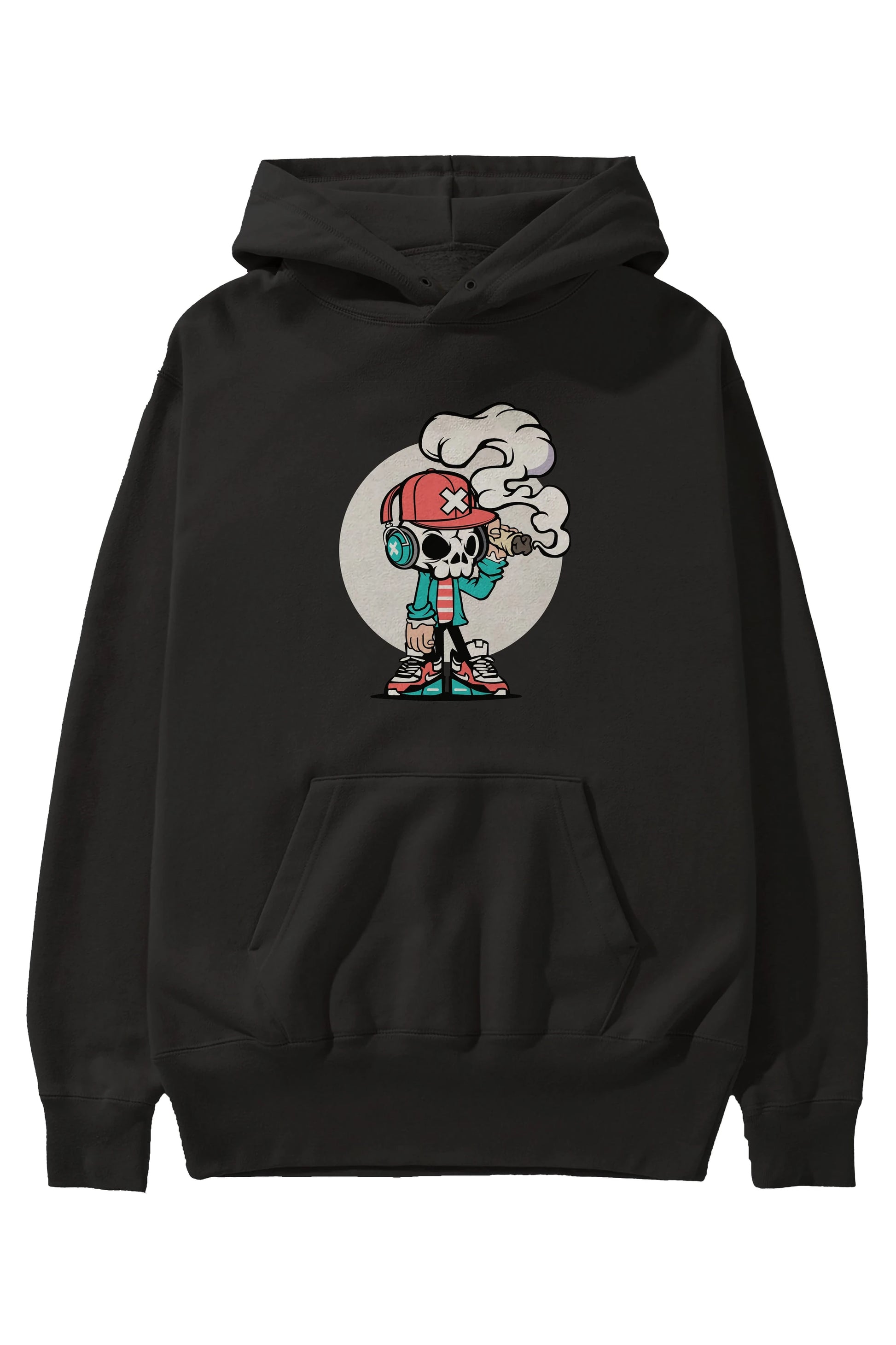 Skull Headphone Ön Baskılı Hoodie Oversize Kapüşonlu Sweatshirt Erkek Kadın Unisex