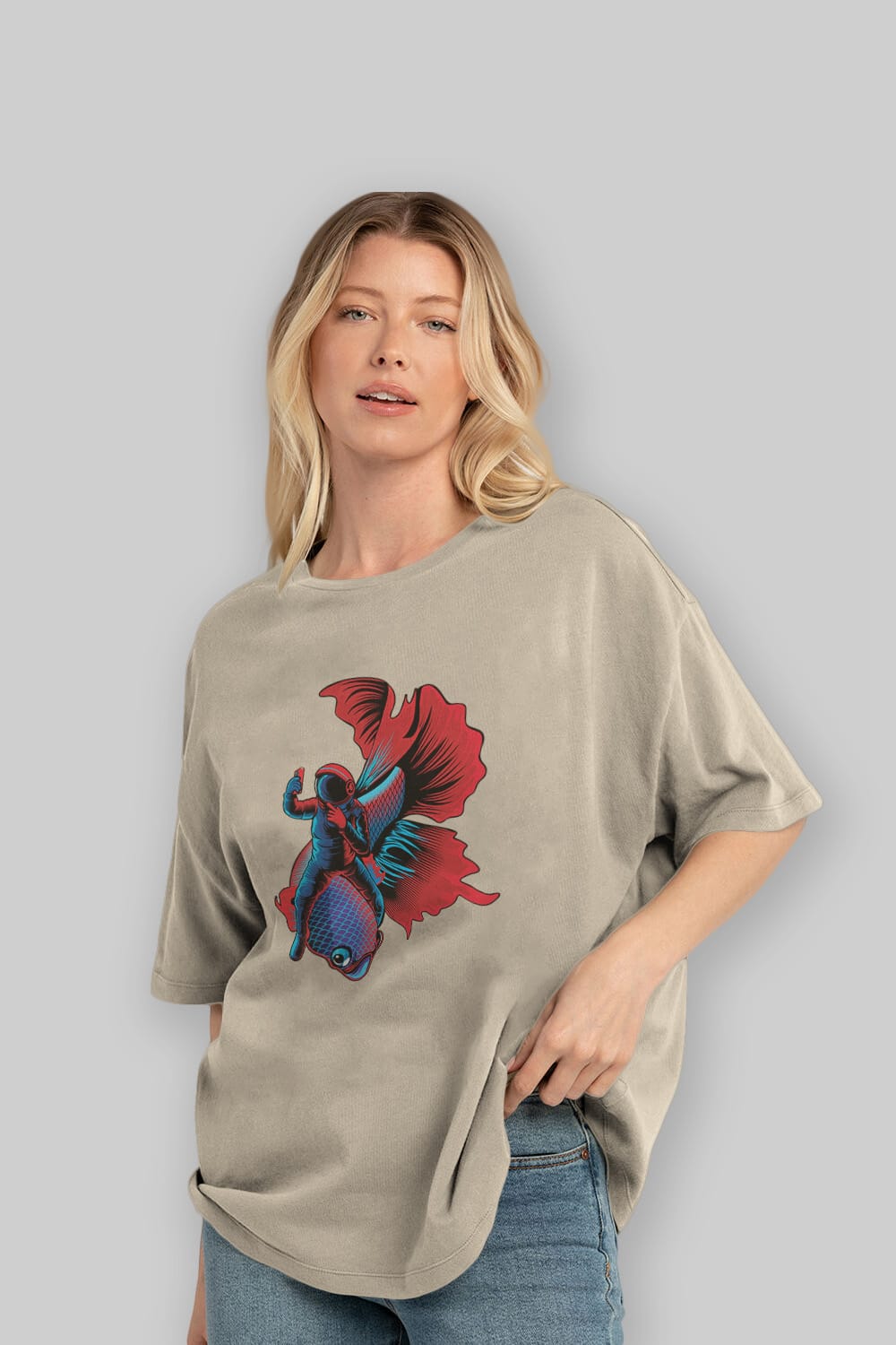 Astrofish selfie Ön Baskılı Oversize t-shirt Erkek Kadın Unisex